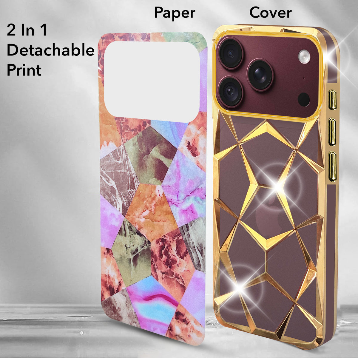 For Apple iPhone 18 Pro Back Cover Case Compatible 3D Silicone (Dual Design Glitter Sparkle and Detachable Diamond Print Case | Soft and Flexible)