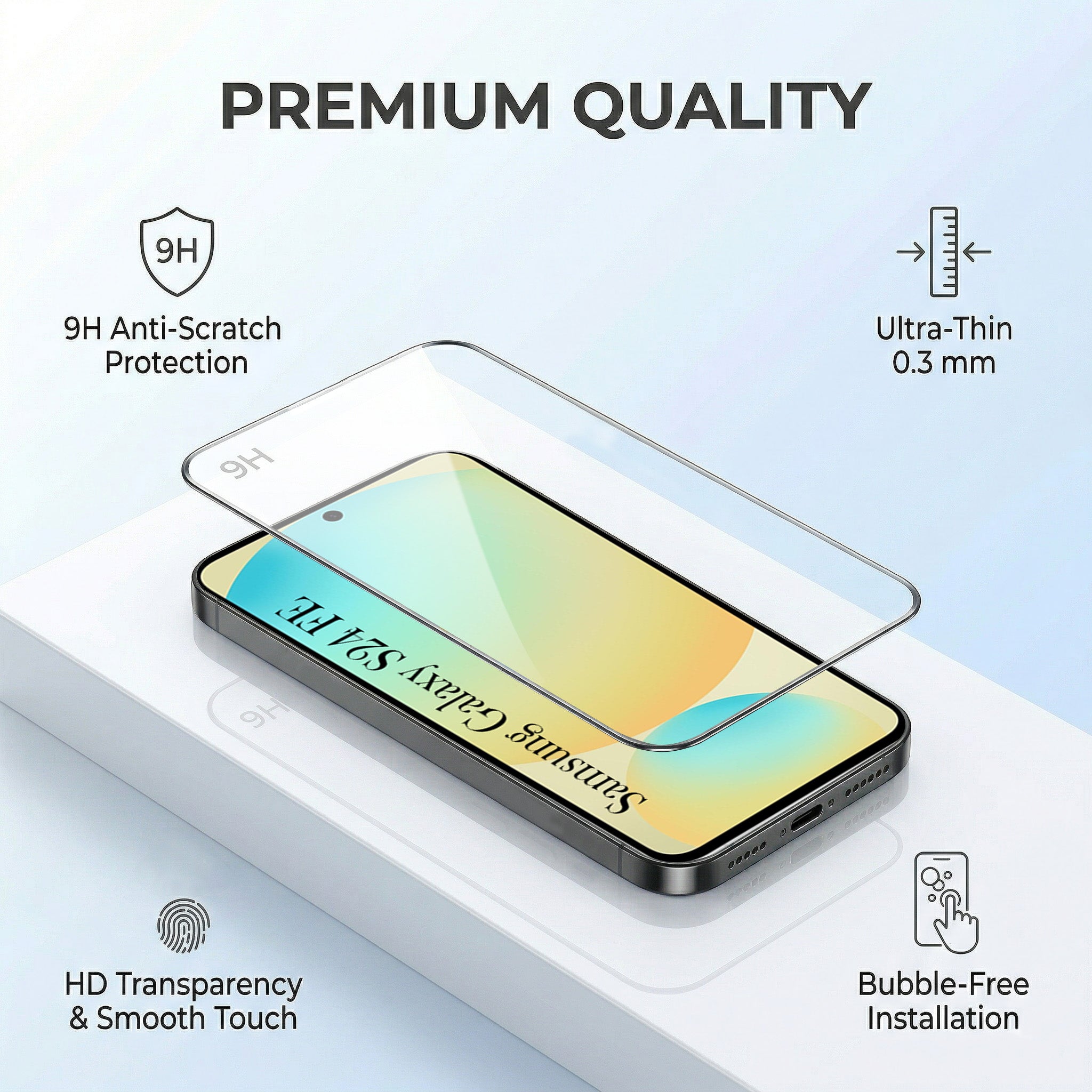 For Samsung Galaxy S24 FE Combo with Back Cover and 9H Tempered Glass (Lifetime Anti-Yellow | Sleek Hard Crystal | Oleophobic Coating Screen Glass)
