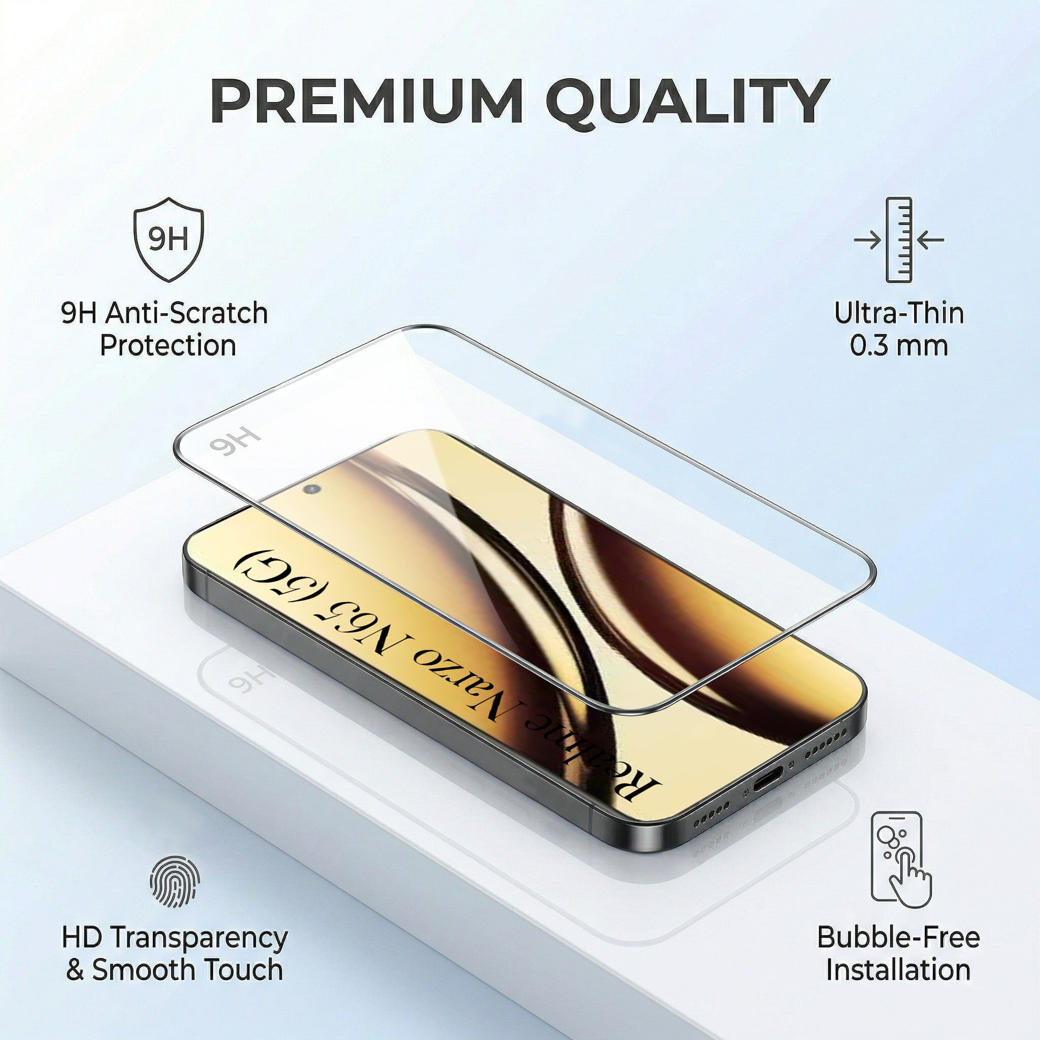 For Realme Narzo N65 5G Combo with Back Cover and 9H Tempered Glass (Liquid Silicone | Camera Protection | Oleophobic Coating Screen Glass)