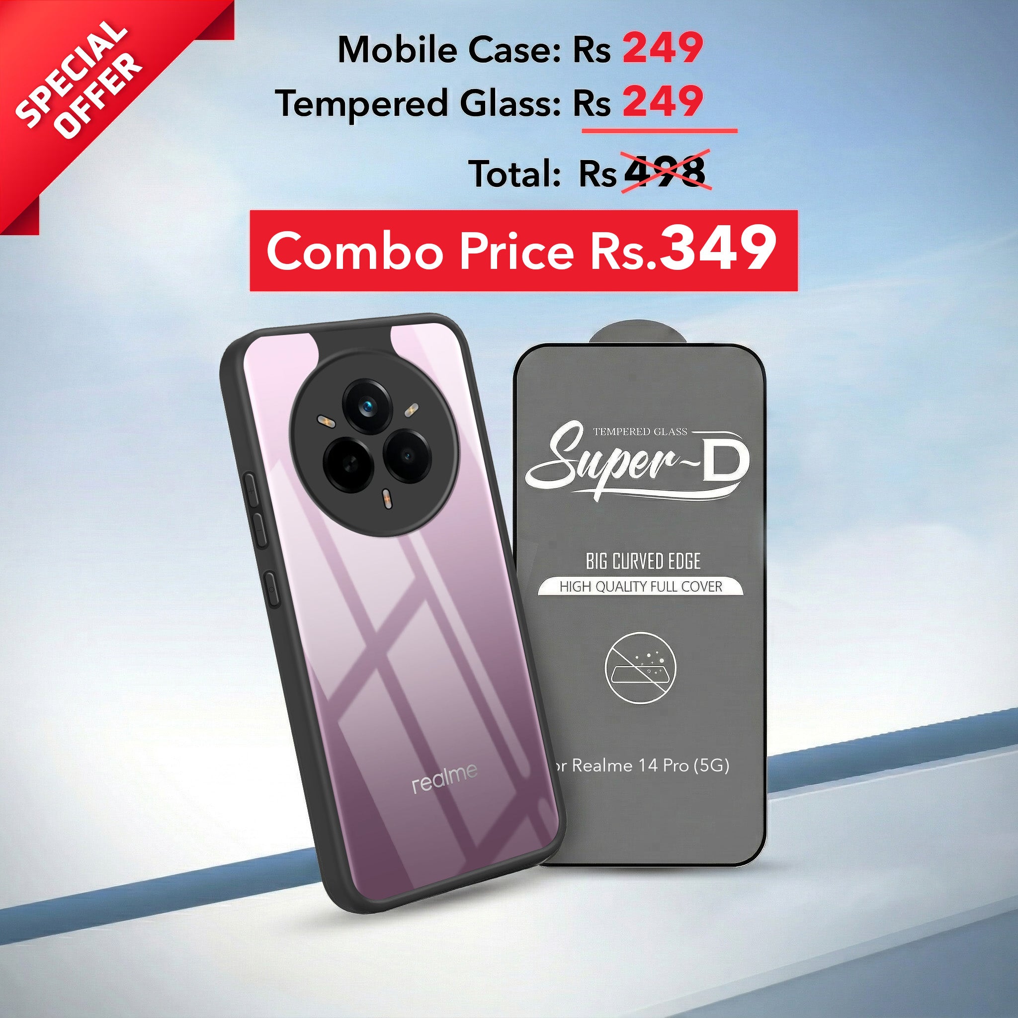 For Realme 14 Pro Combo with Back Cover and 9H Tempered Glass (Lifetime Anti-Yellow | Crystal Clear Shockproof | Oleophobic Coating Screen Glass)