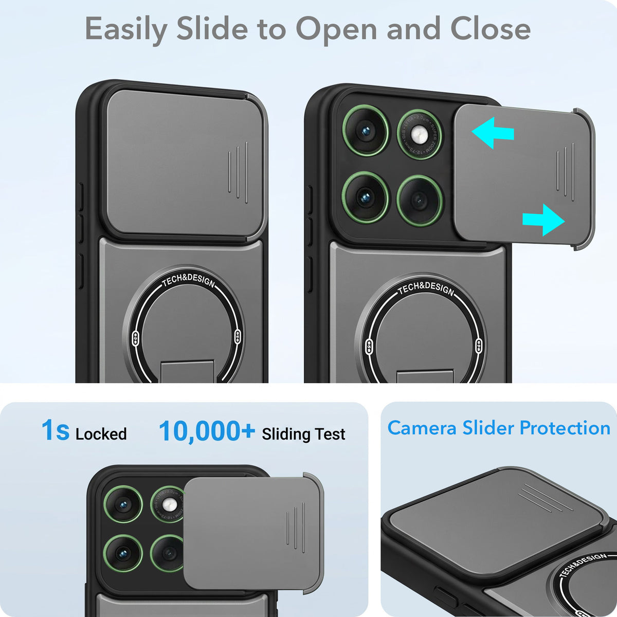 For Motorola Moto Edge 60 Back Case Cover Metallic (Hybrid Armor Kickstand | Sliding Shutter Camera Protection | MagSafe Compatible)