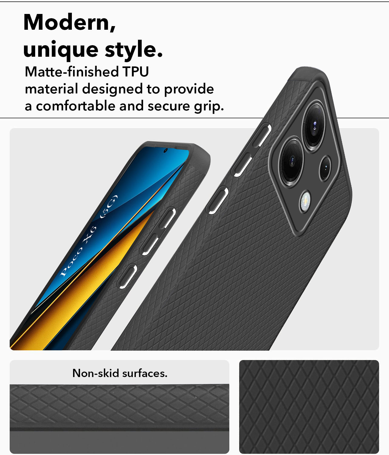 For Poco X6 5G Back Cover Case (Liquid Silicone | Side Grip | Camera Protection)