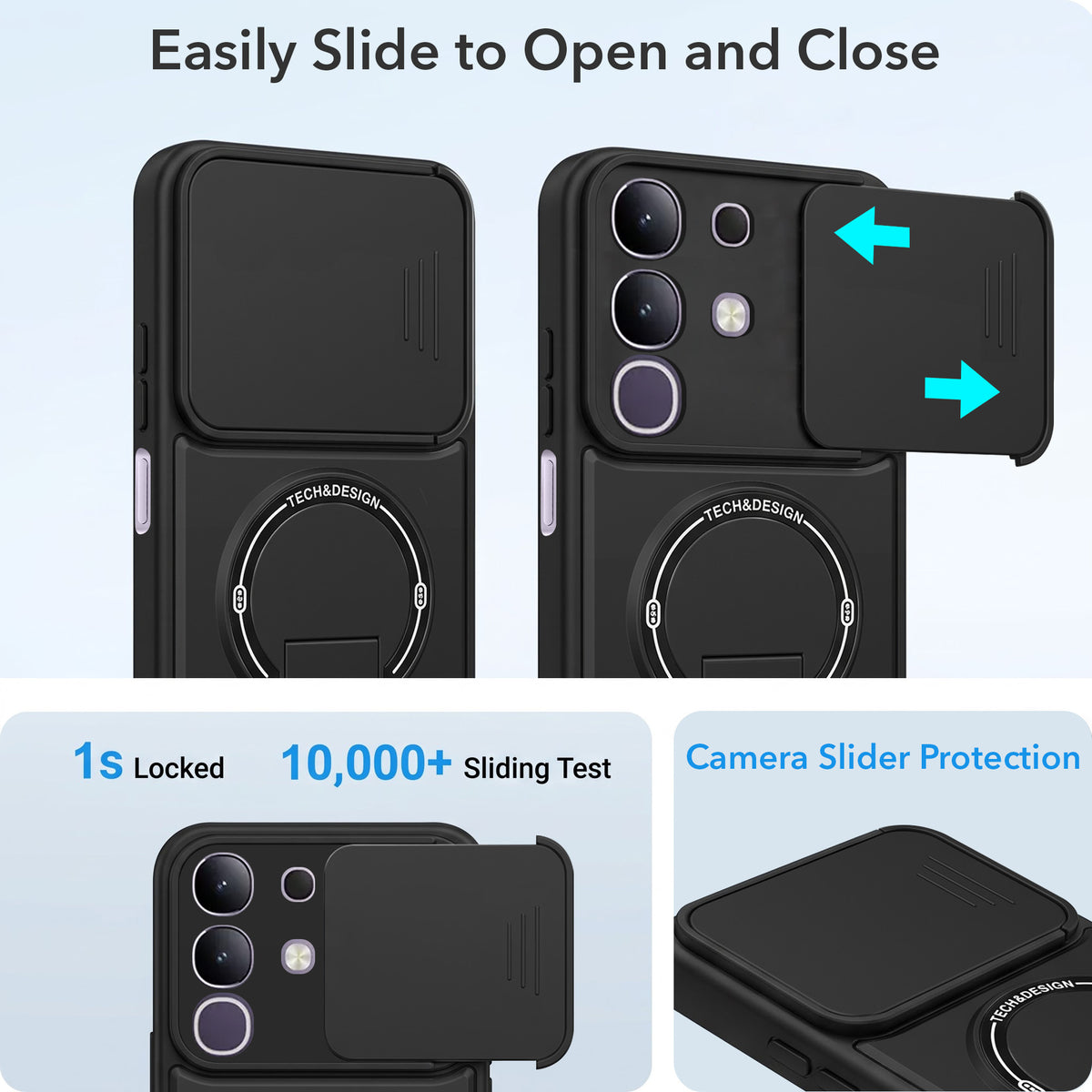 For Vivo T4x | Vivo Y31 Pro Back Case Cover Metallic (Hybrid Armor Kickstand | Sliding Shutter Camera Protection | MagSafe Compatible)