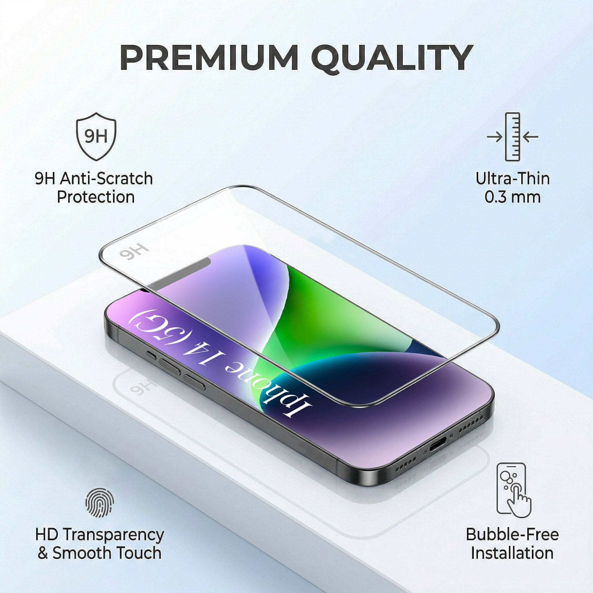 For Apple iPhone 14 Combo with Back Cover and 9H Tempered Glass (Liquid Silicone | Camera Protection | Oleophobic Coating Screen Glass)