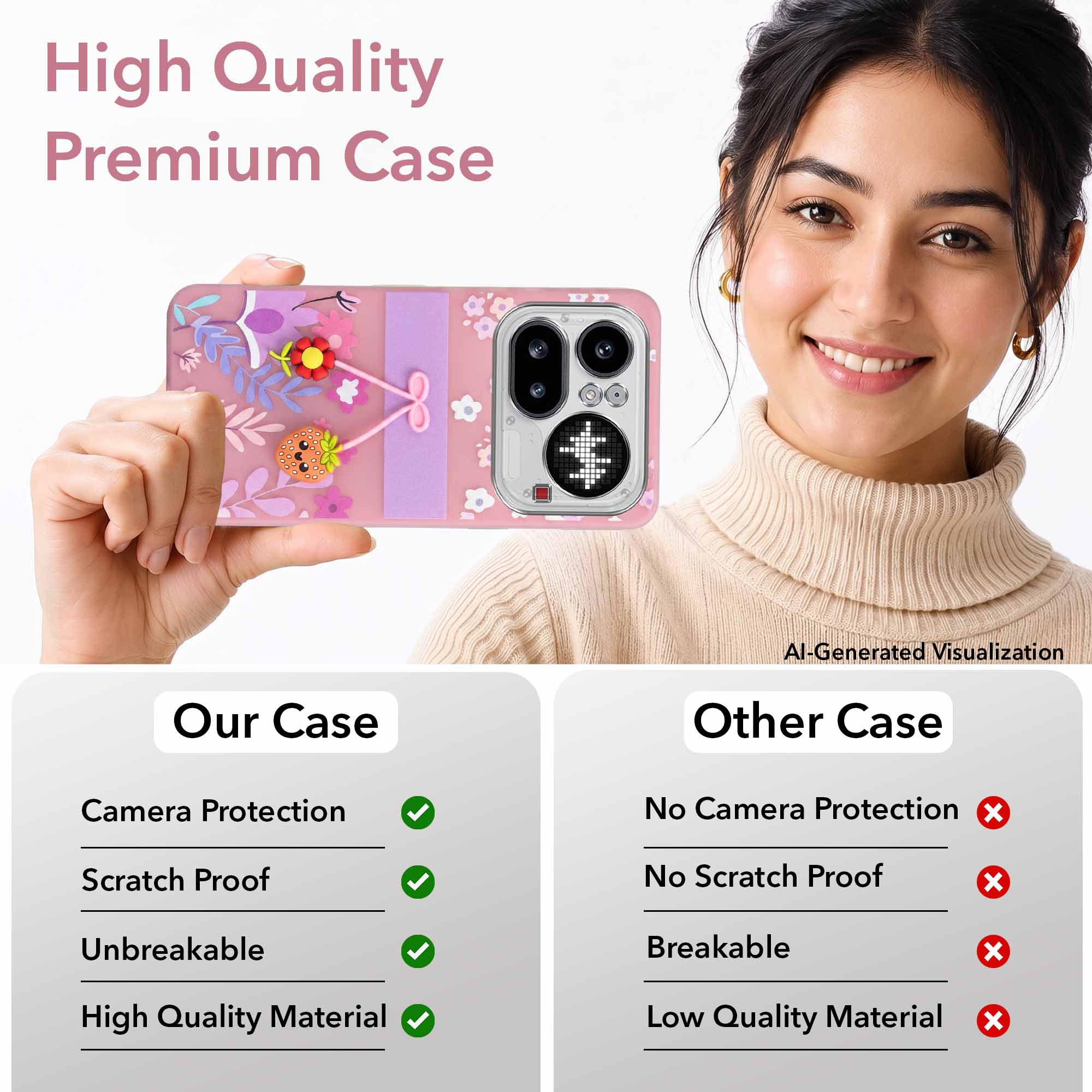 For Nothing Phone 4A Pro 5G Back Cover Case (3D Cute Cartoons | Hard Back Side Soft | Matte Premium Finish | HD Printing)