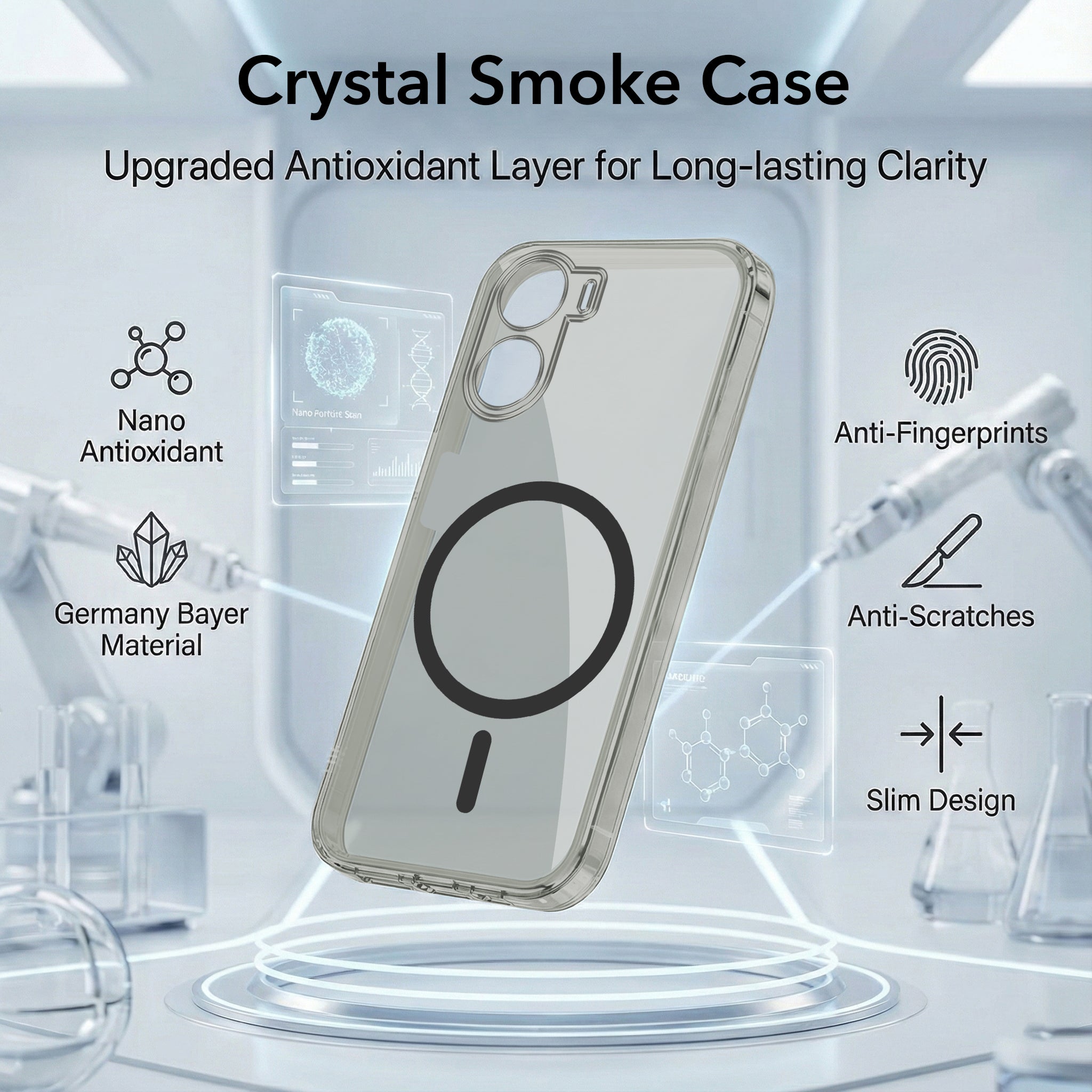 For Vivo Y56 5G Back Cover Case Lifetime Anti-Yellow MagSafe Compatible Clear(Sleek Hard Crystal | Shockproof and Camera Protection)