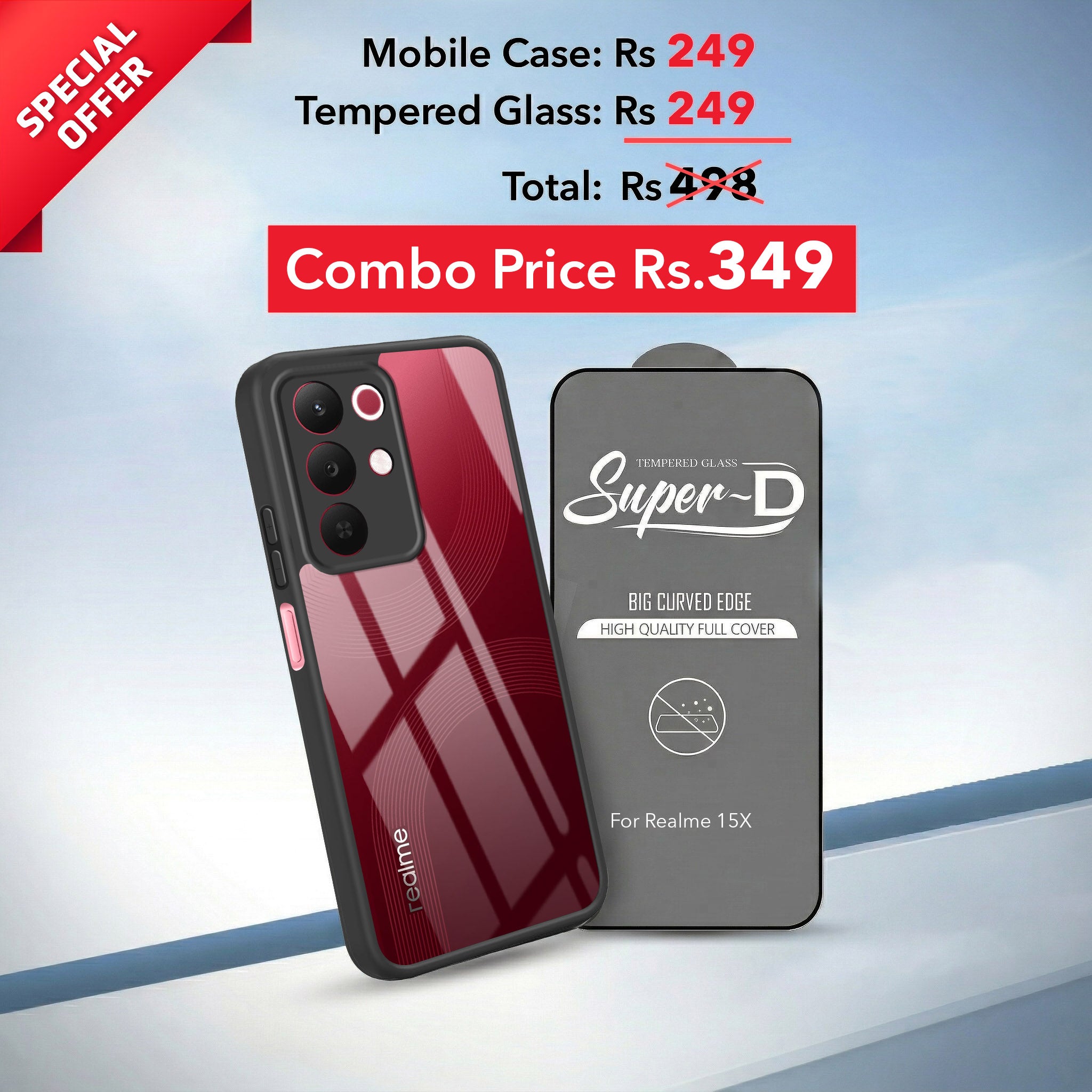 For Realme 15X Combo with Back Cover and 9H Tempered Glass (Lifetime Anti-Yellow | Crystal Clear Shockproof | Oleophobic Coating Screen Glass)