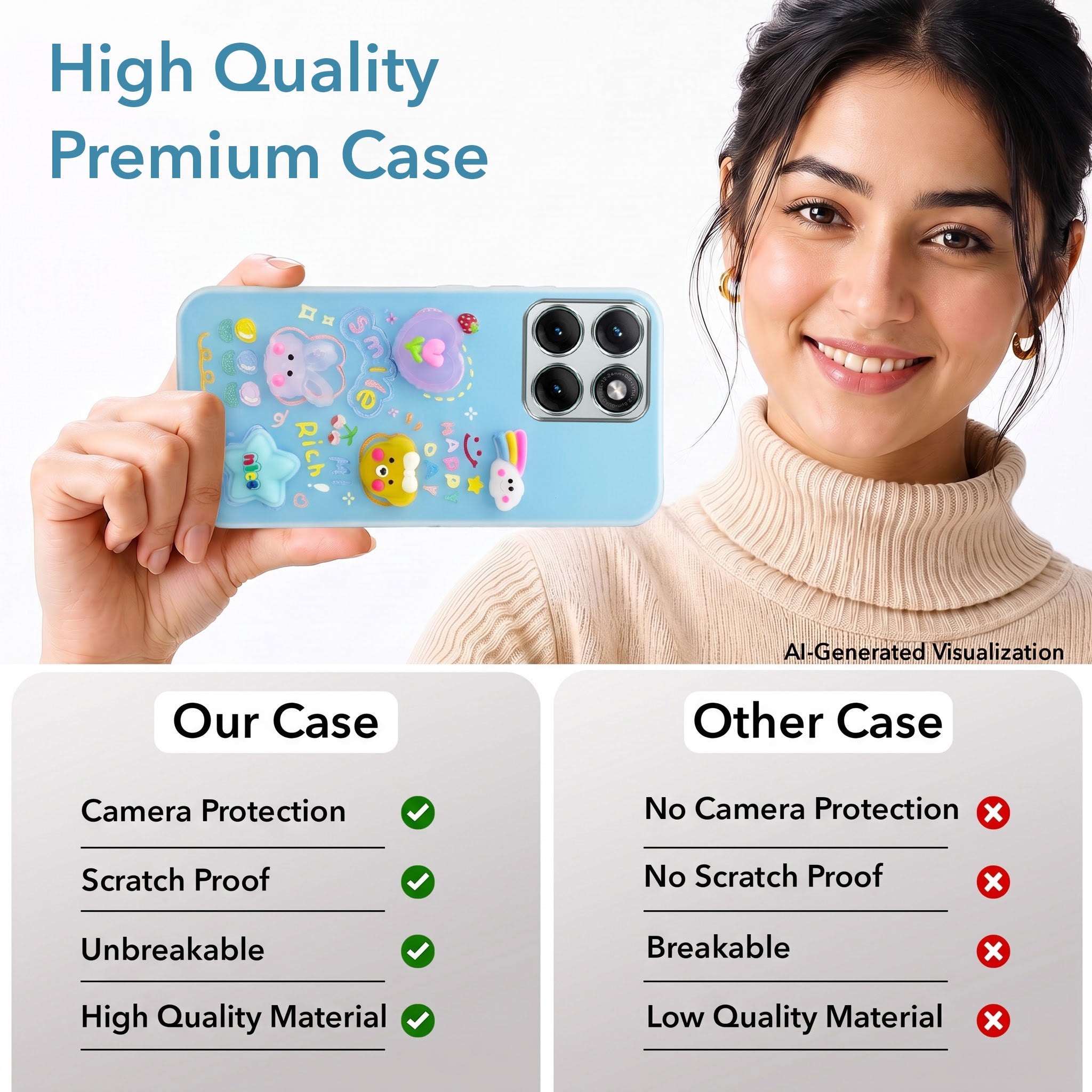 For Motorola Moto Edge 70 Fusion Back Cover Case (3D Cute Cartoons | Hard Back Side Soft | Matte Premium Finish | HD Printing)