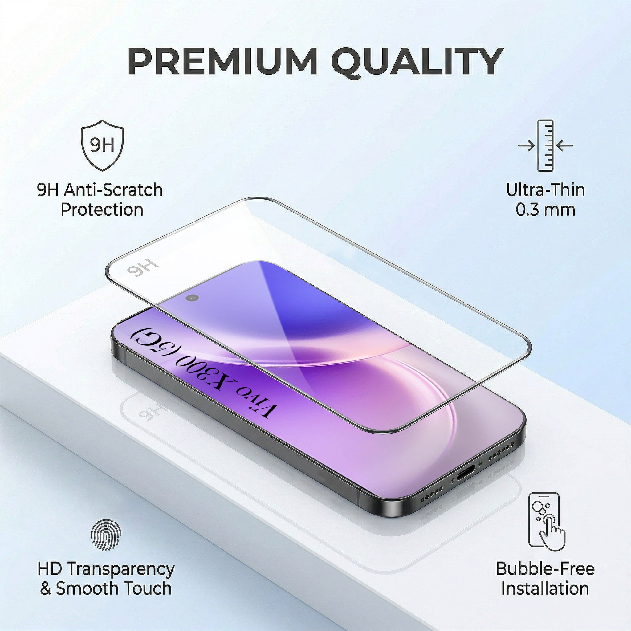 For Vivo X300 5G Combo with Back Cover and 9H Tempered Glass (Liquid Silicone | Camera Protection | Oleophobic Coating Screen Glass)