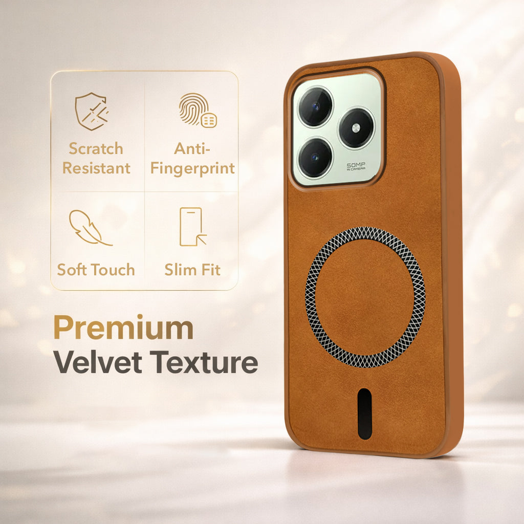 For Realme C63 4G Back Cover Case Leather Finish (MagSafe Compatible Wireless Charging | Soft Touch | Camera Bump Protection)