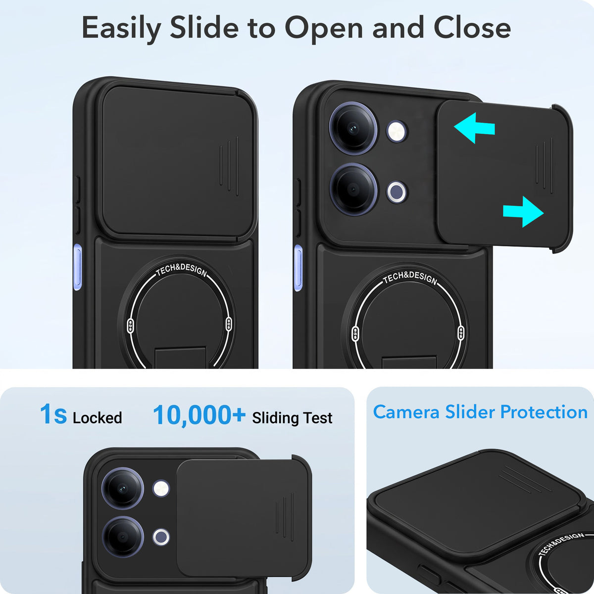 For Vivo Y11 | Vivo Y21 5G Back Case Cover Metallic (Hybrid Armor Kickstand | Sliding Shutter Camera Protection | MagSafe Compatible)