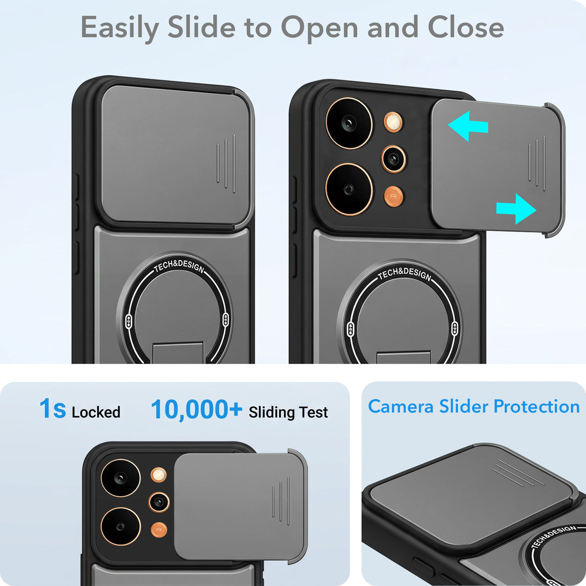 For Realme P4 Power 5G Back Case Cover Metallic (Hybrid Armor Kickstand | Sliding Shutter Camera Protection | MagSafe Compatible)