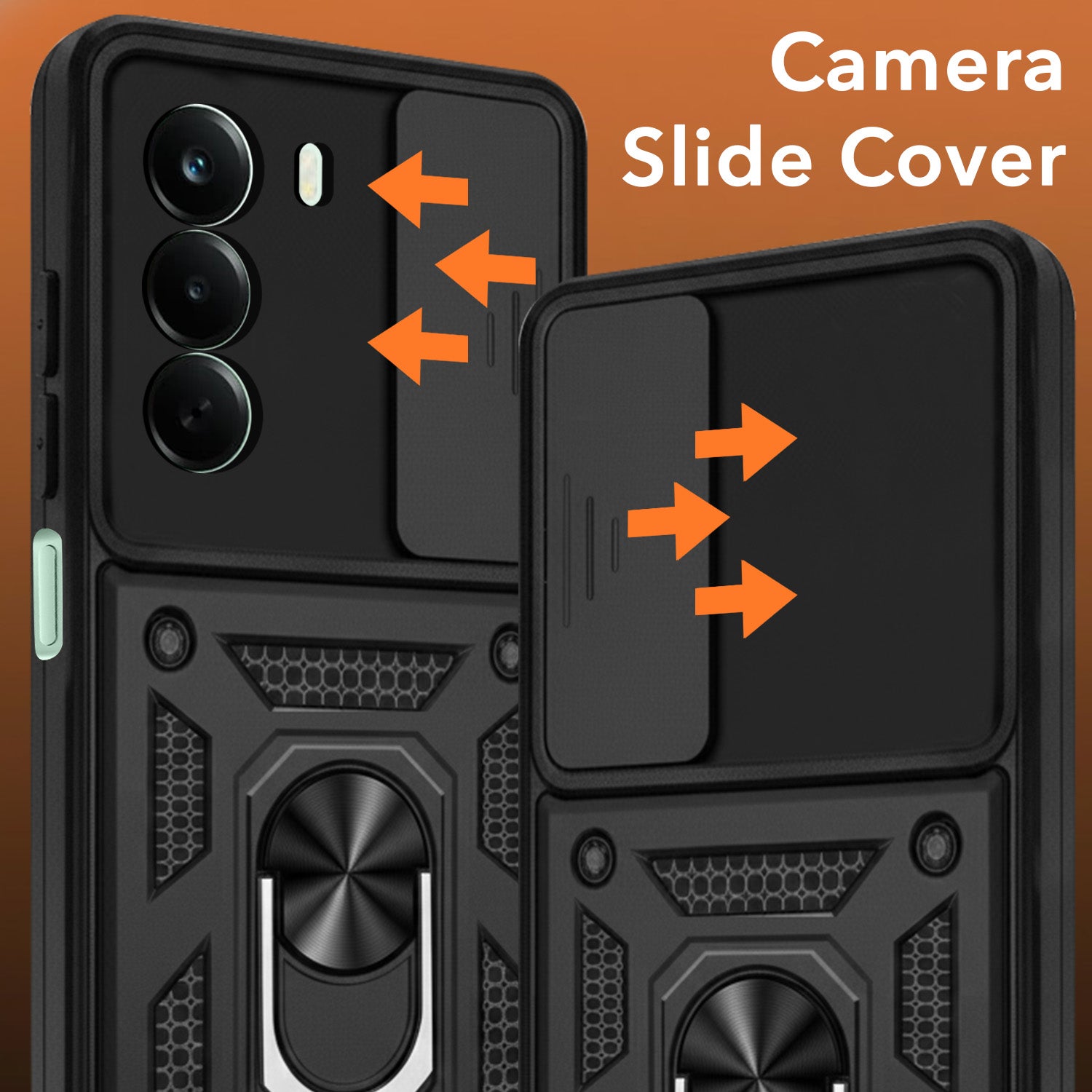 For OnePlus Nord CE 6 Lite Back Cover Case Hybrid Armor (Sliding Shutter Camera Protection | Polycarbonate |Ring Holder Kickstand)