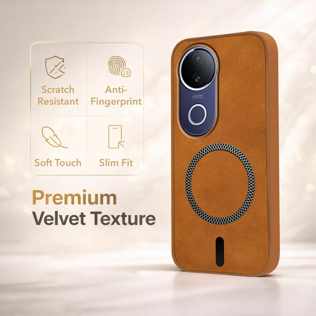 For Vivo T4R Back Cover Case Leather Finish (MagSafe Compatible Wireless Charging | Soft Touch | Camera Bump Protection)