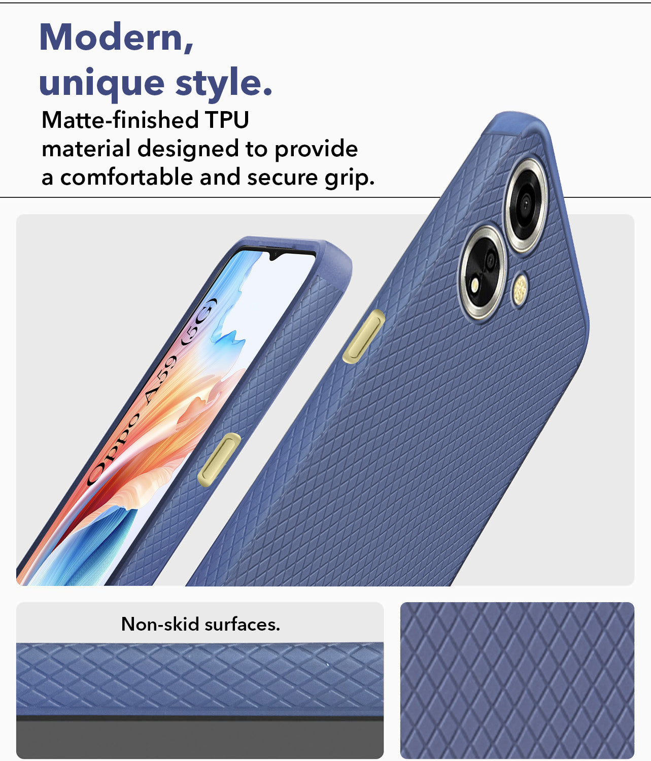 For Oppo A59 5G Back Cover Case Liquid Silicone (Camera Protection | Side Grip Texture | Soft and Flexible)
