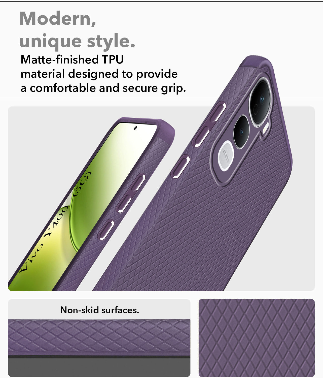 For Vivo Y400 Back Cover Case (Camera Protection | Side Grip Texture | Soft and Flexible)