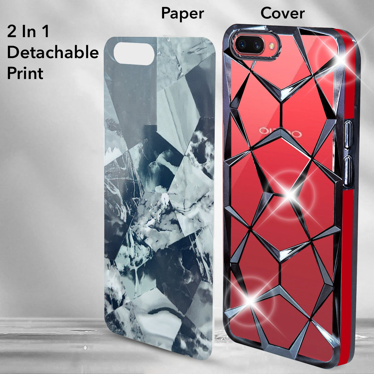 For Oppo A3s Back Cover Case (Dual Design Glitter Sparkle and Detachab