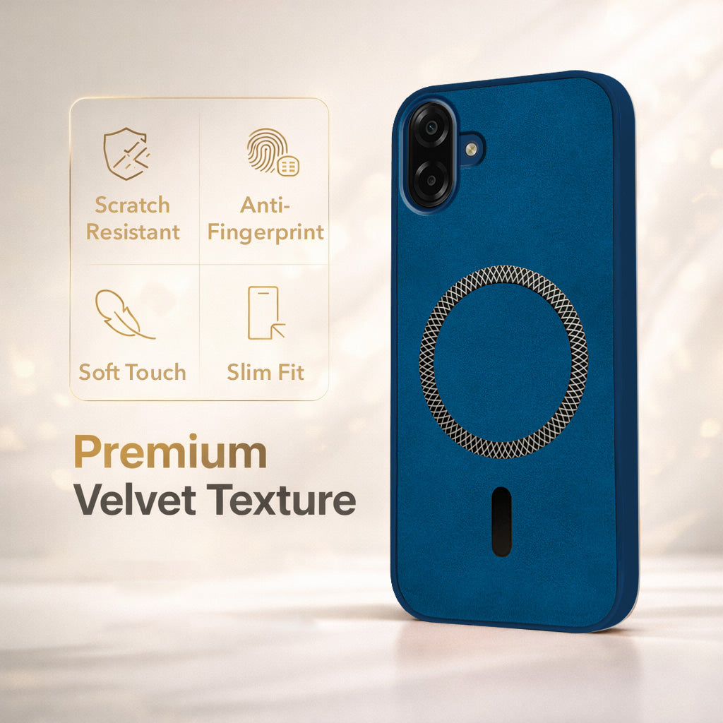 For Samsung Galaxy M07 | Samsung Galaxy F07 Back Cover Case Leather Finish (MagSafe Compatible Wireless Charging | Soft Touch | Camera Bump Protection)
