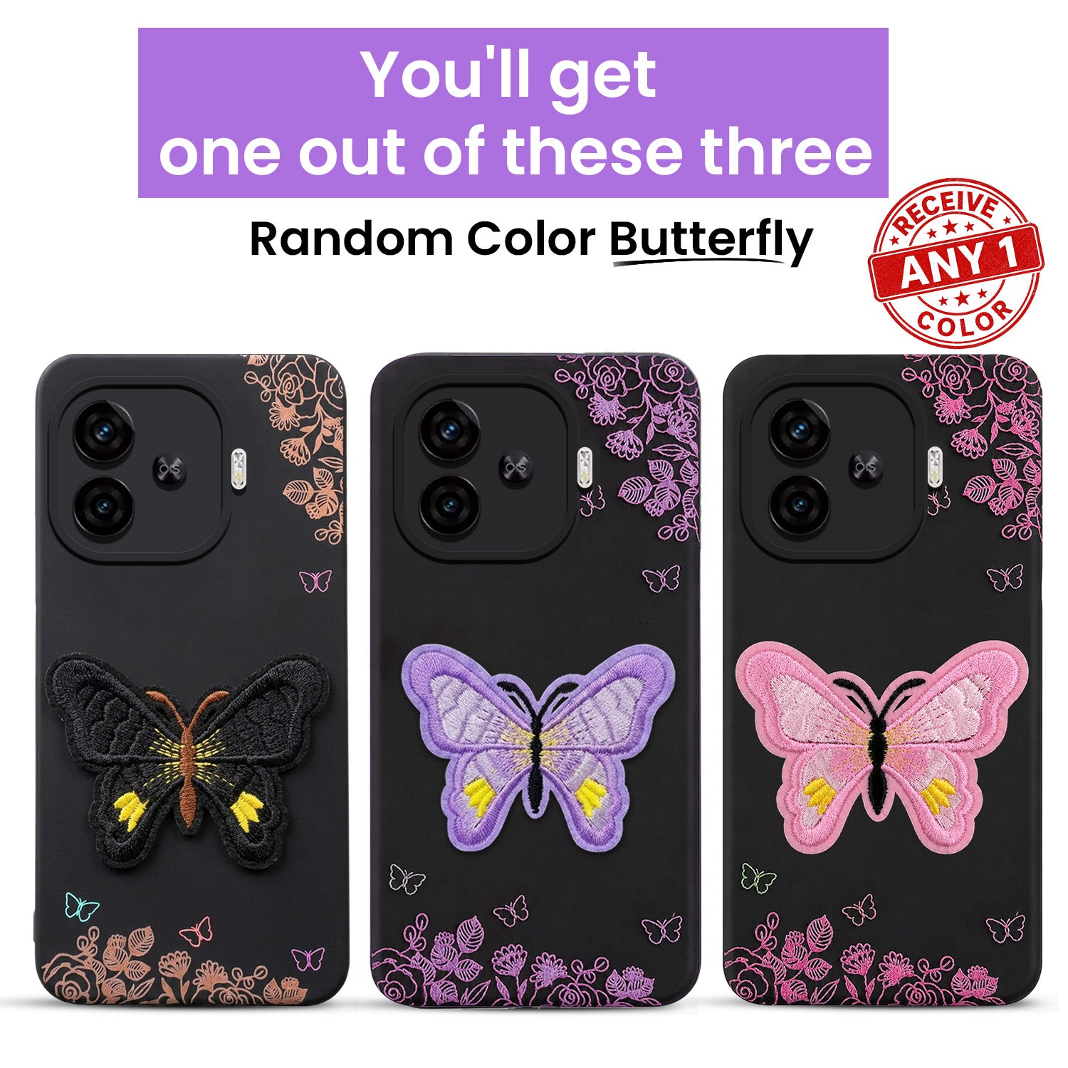 For Vivo iQOO Neo 10R Back Cover Case (Soft Butterfly Embroidery | Women Teen Girls | Camera Protection| Matte Silicone)