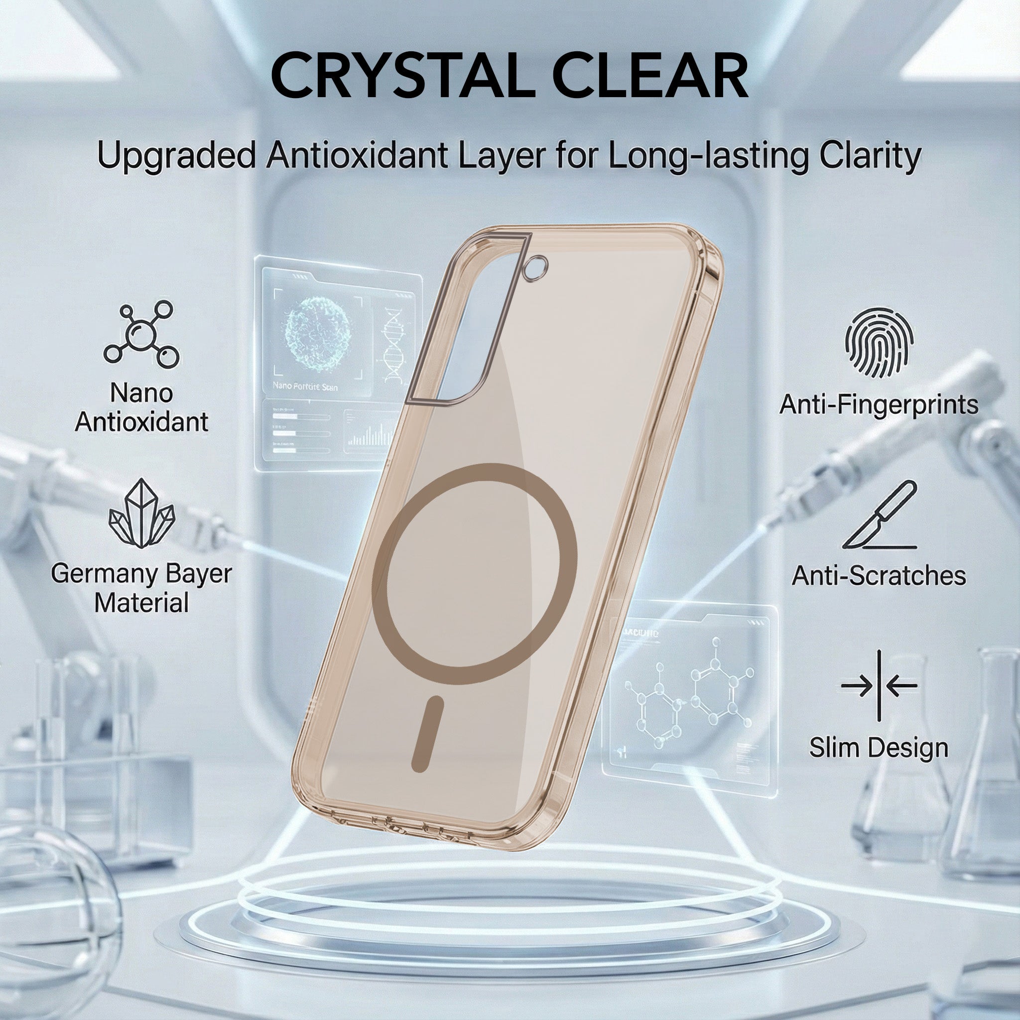 For Samsung Galaxy S22 5G Back Cover Case Lifetime Anti-Yellow MagSafe Compatible Clear(Sleek Hard Crystal | Shockproof and Camera Protection)
