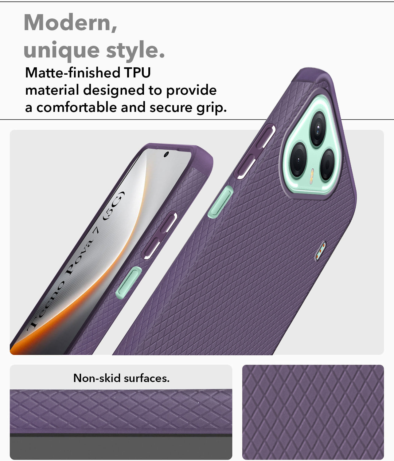 For Tecno Pova 7 5G Back Cover Case (Liquid Silicone | Side Grip | Camera Protection)