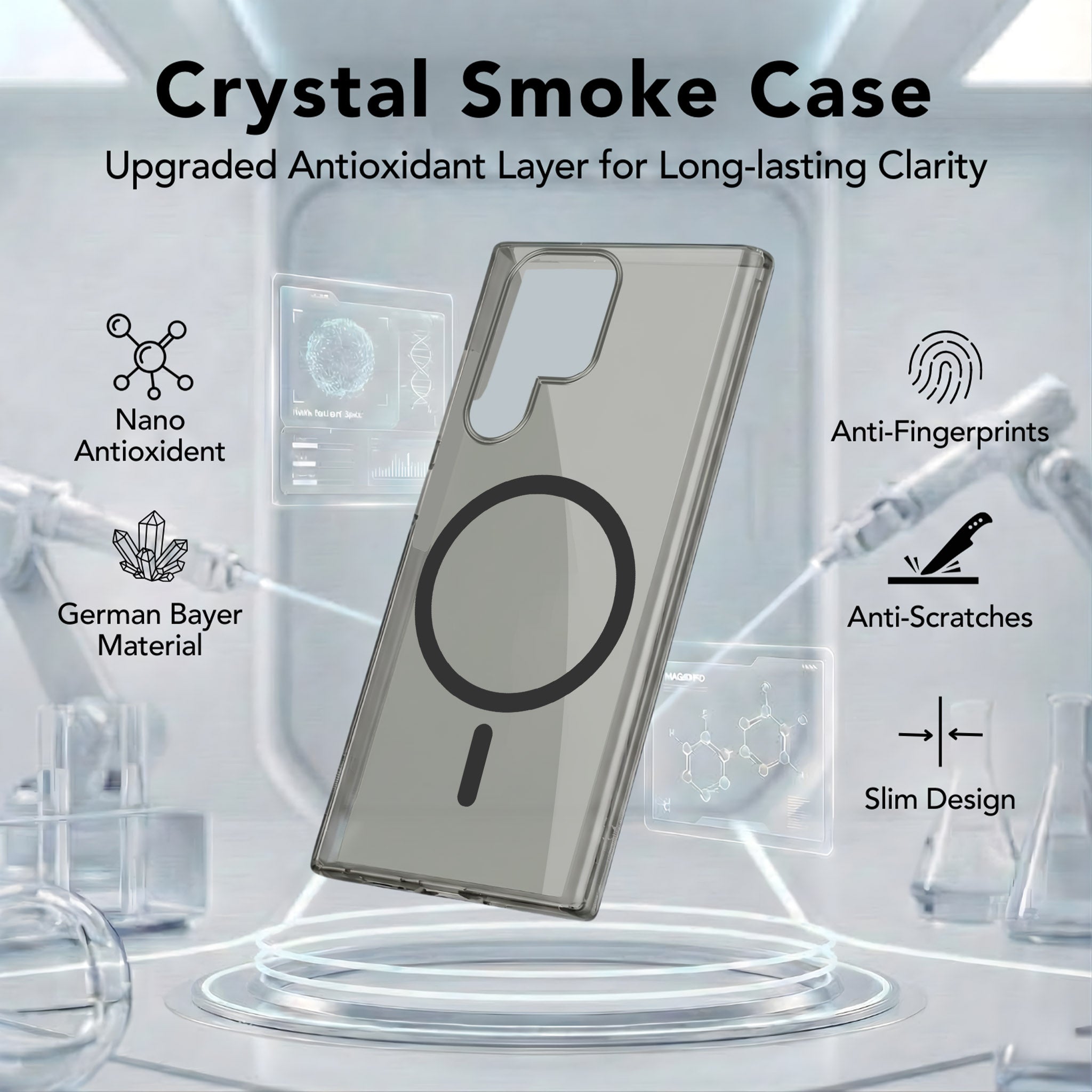 For Samsung Galaxy S22 Ultra 5G Back Cover Case Lifetime Anti-Yellow MagSafe Compatible Clear (Sleek Hard Crystal | Shockproof and Camera Protection)