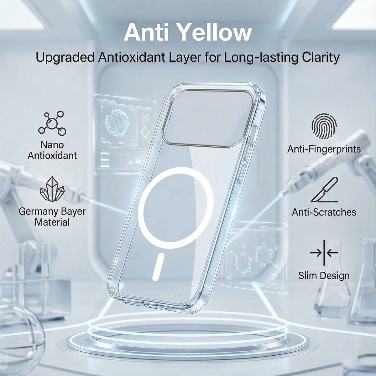 For Apple iPhone 18 Pro Max Back Cover Case Lifetime Anti-Yellow MagSafe Compatible Clear (Sleek Hard Crystal | Shockproof and Camera Protection)
