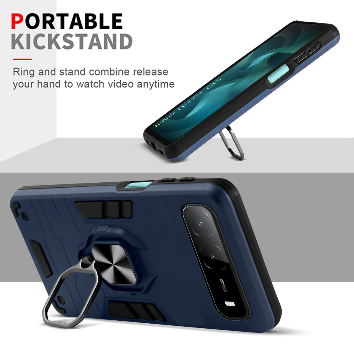 For Infinix Hot 60i 5G Back Cover Case Hybrid Armor (Shockproof Dual Layer Polycarbonate |Ring Holder Kickstand)