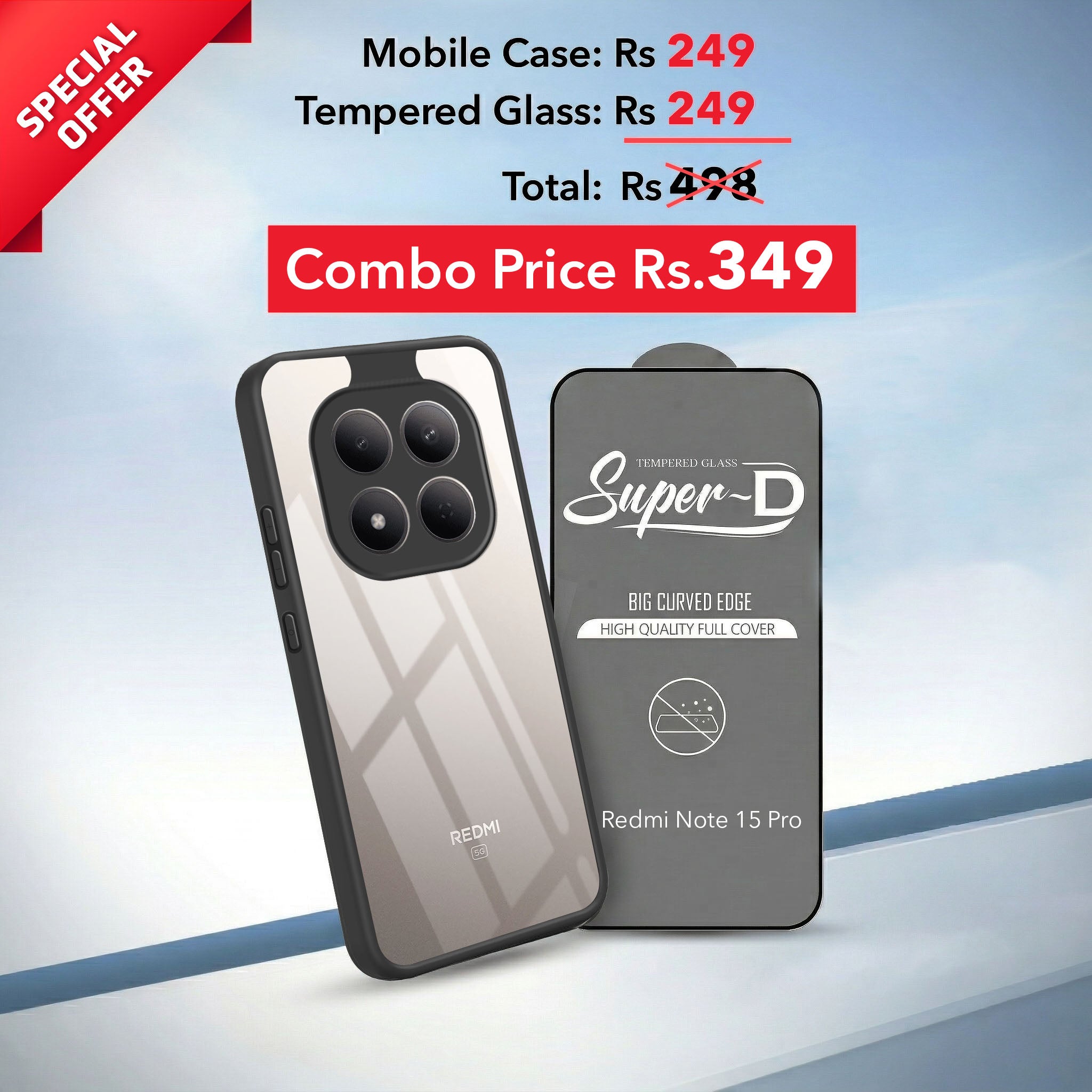 For Xiaomi Redmi Note 15 Pro 5G Combo with Back Cover and 9H Tempered Glass (Lifetime Anti-Yellow | Crystal Clear Shockproof | Oleophobic Coating Screen Glass)