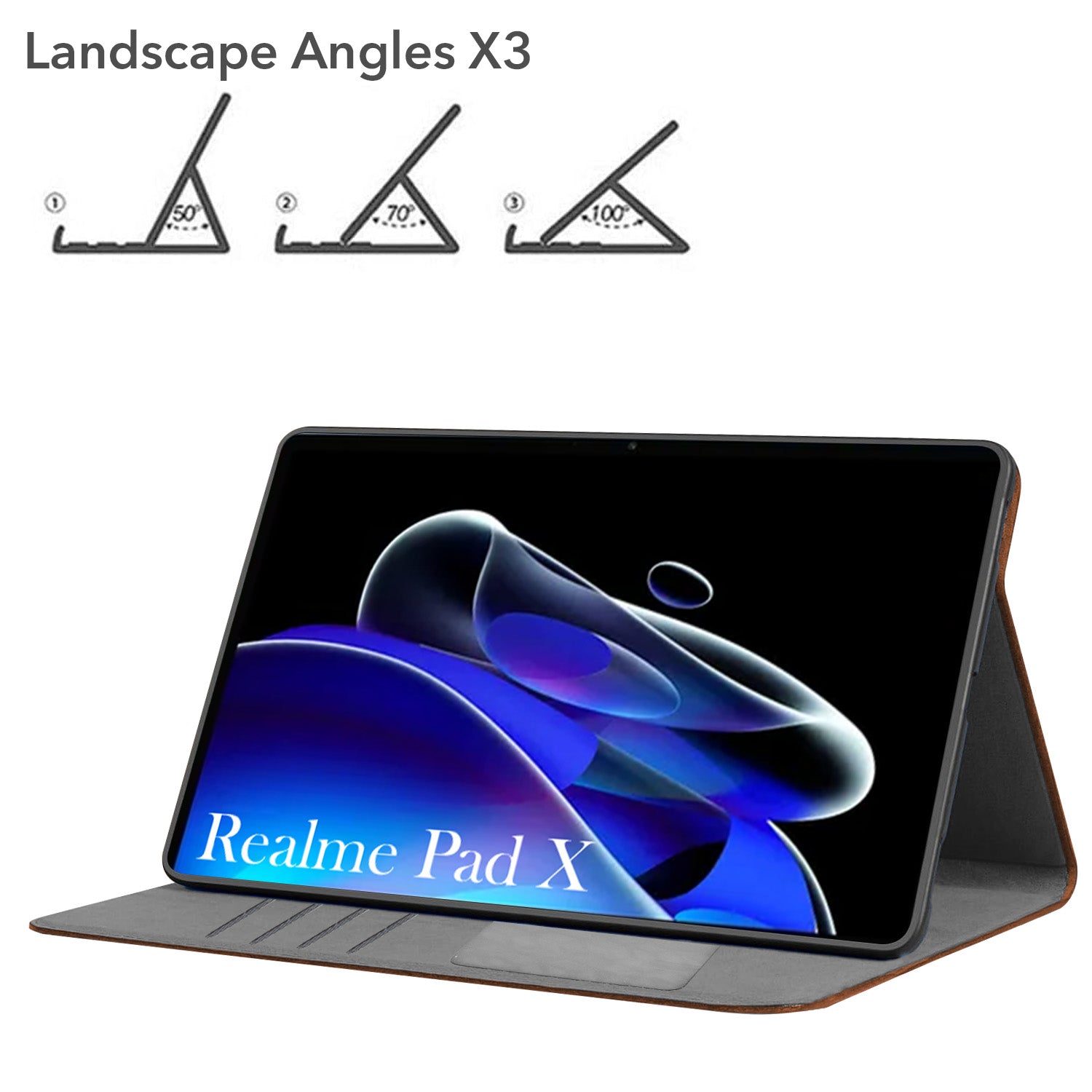 For Realme Pad X 10.95 Inch RMP2107/P2108 Flip Cover Folio Case (PU Leather | Multi-Angle Smart Stand | Card Storage Slots | Silicone Back Pouch)