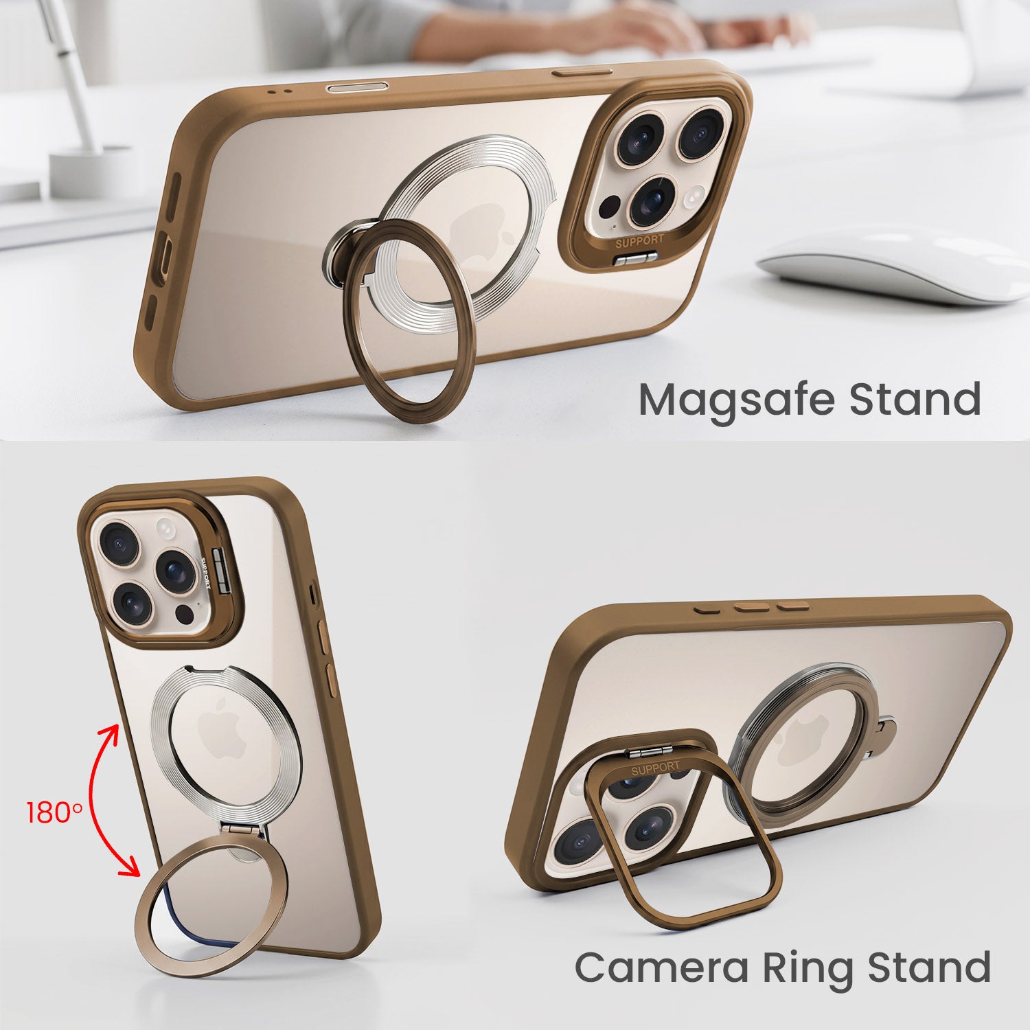 For Apple iPhone 16 Pro Back Cover Case Crystal (Lifetime Anti Yellow | Magnetic Ring Stand | Camera Lens Protection | MagSafe Compatible)