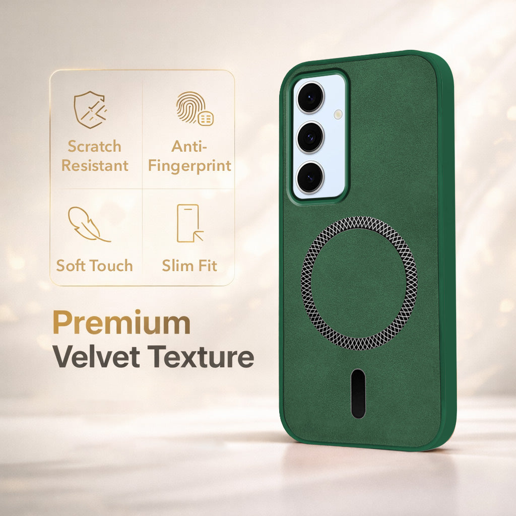 For Samsung Galaxy S24 FE Back Cover Case Leather Finish (MagSafe Compatible Wireless Charging | Soft Touch | Camera Bump Protection)