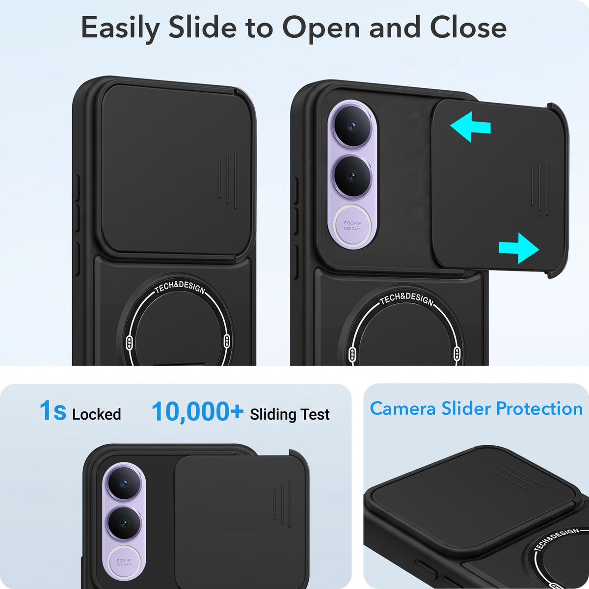 For Vivo V70 FE 5G Back Case Cover Metallic (Hybrid Armor Kickstand | Sliding Shutter Camera Protection | MagSafe Compatible)