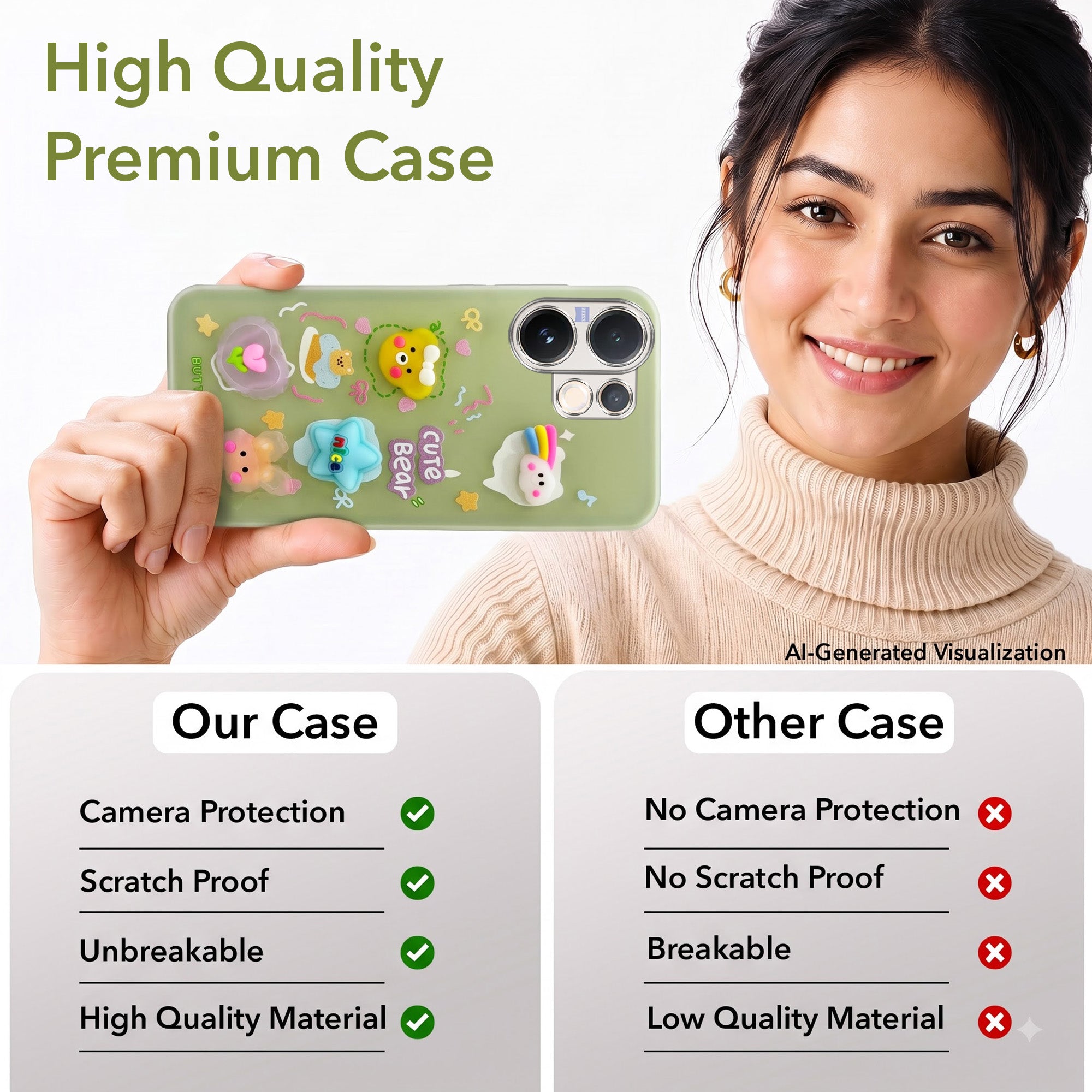 For Vivo V60 | Vivo T4 Pro Back Cover Case (3D Cute Cartoons | Hard Back Side Soft | Matte Premium Finish | HD Printing)