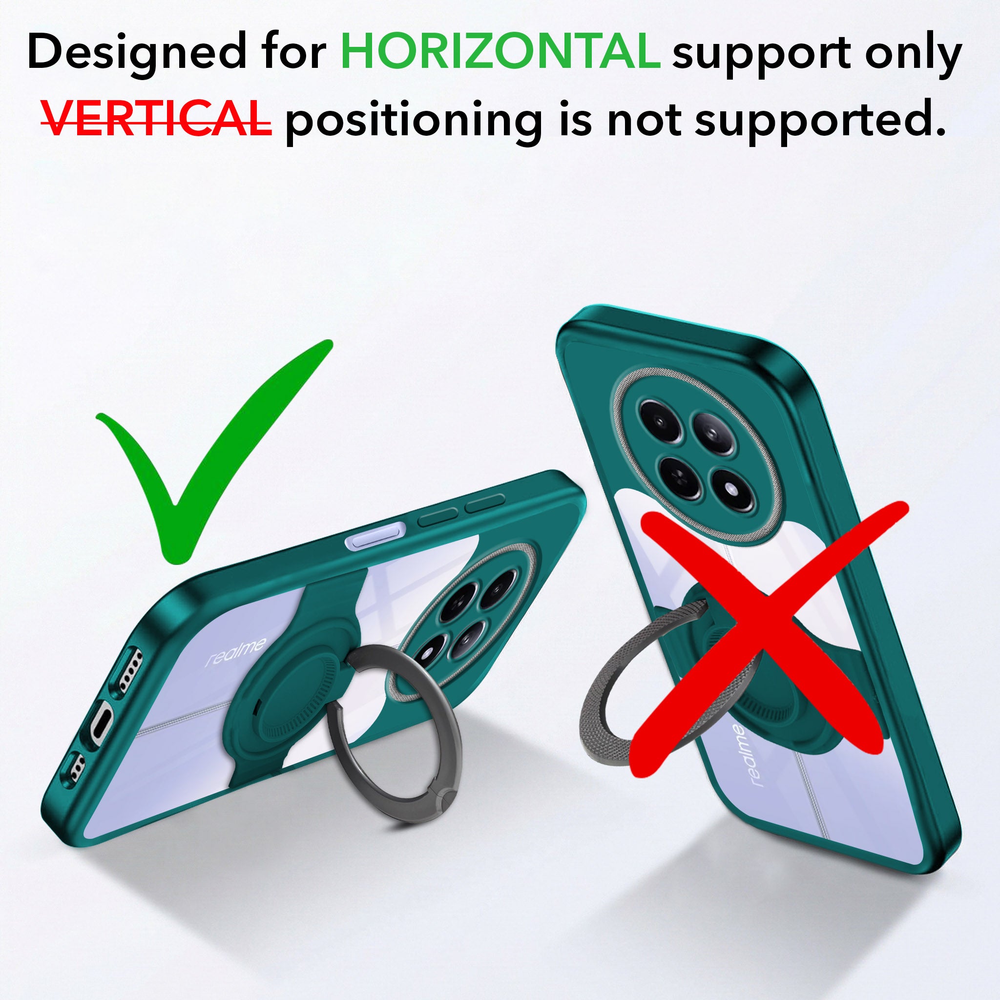 For Realme 12 | Realme 12X Back Cover Case with stand (Built-in Ring Holder Kickstand | Lifetime Anti Yellow | Camera Protection)