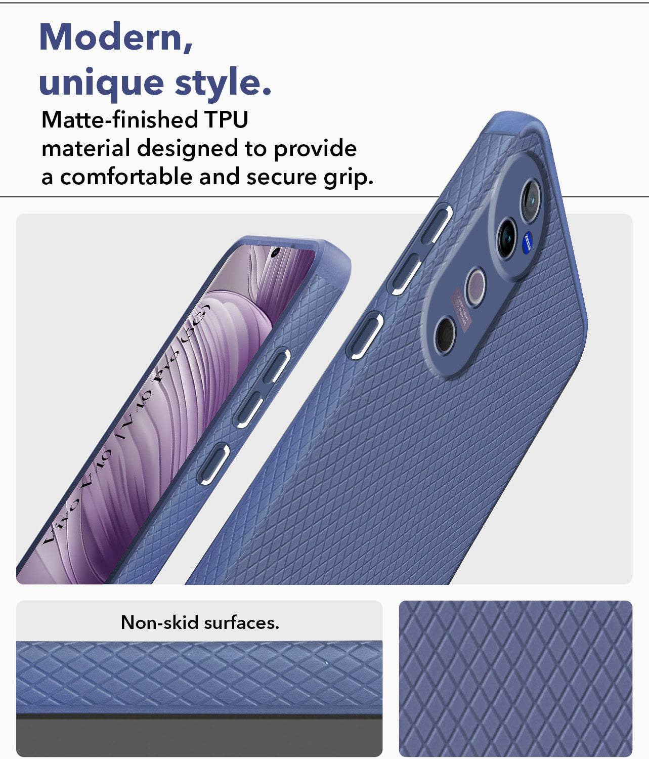 For Vivo V40 | Vivo V40 Pro 5G Back Cover Case ( Textured Design | Side Grip | Camera Protection)