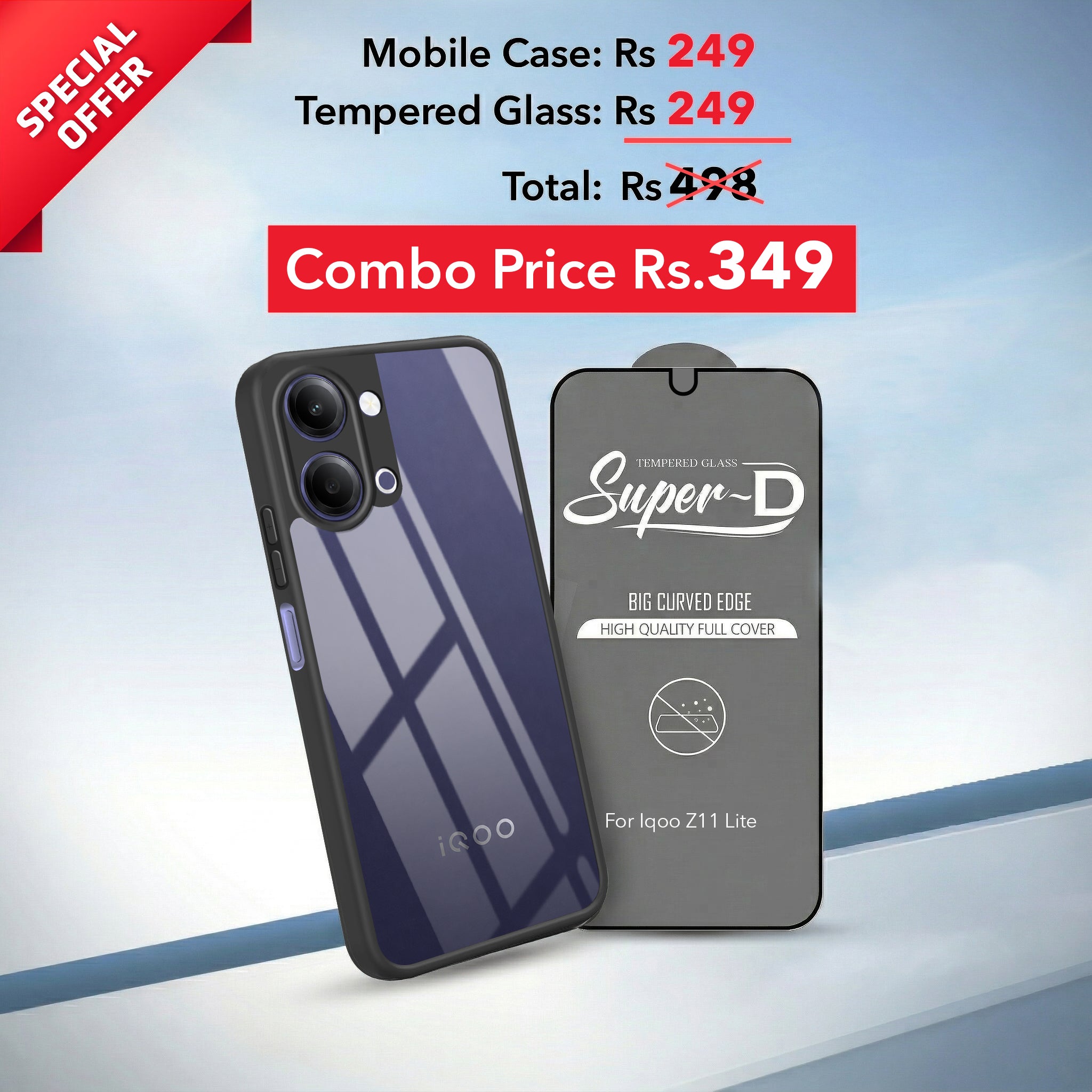 For Vivo iQOO Z11 Lite Combo with Back Cover and 9H Tempered Glass (Lifetime Anti-Yellow | Crystal Clear Shockproof | Oleophobic Coating Screen Glass)