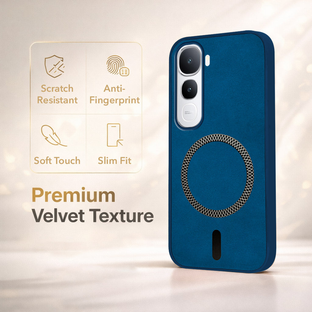 For Vivo Y400 Back Cover Case Leather Finish (MagSafe Compatible Wireless Charging | Soft Touch | Camera Bump Protection)