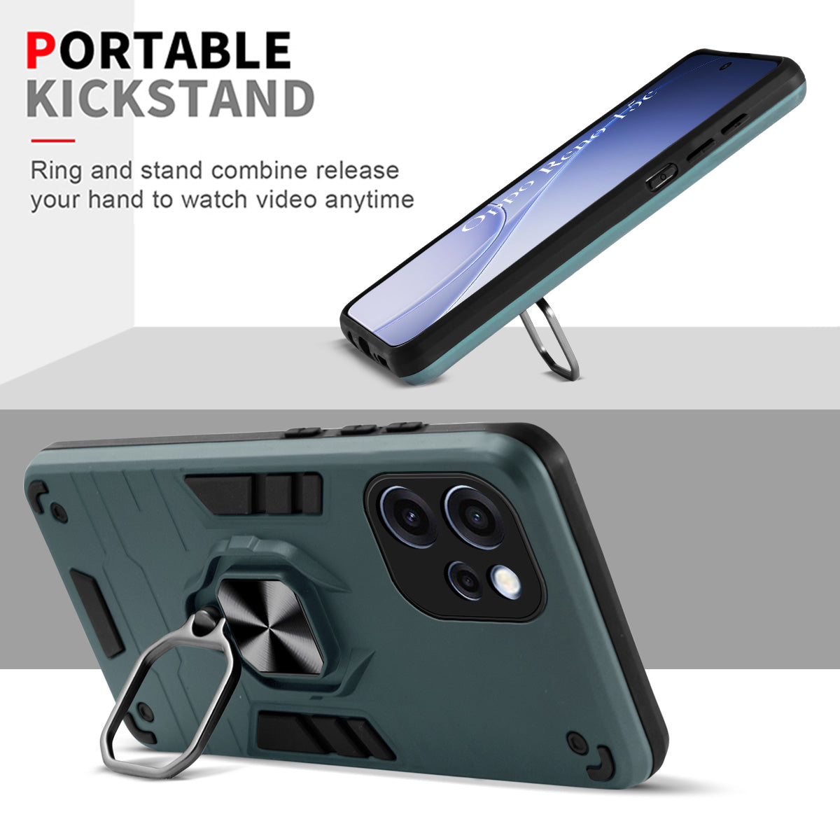 For Oppo Reno 15c Hybrid Armor Back Cover Case (Shockproof Dual Layer Polycarbonate |Ring Holder Kickstand)