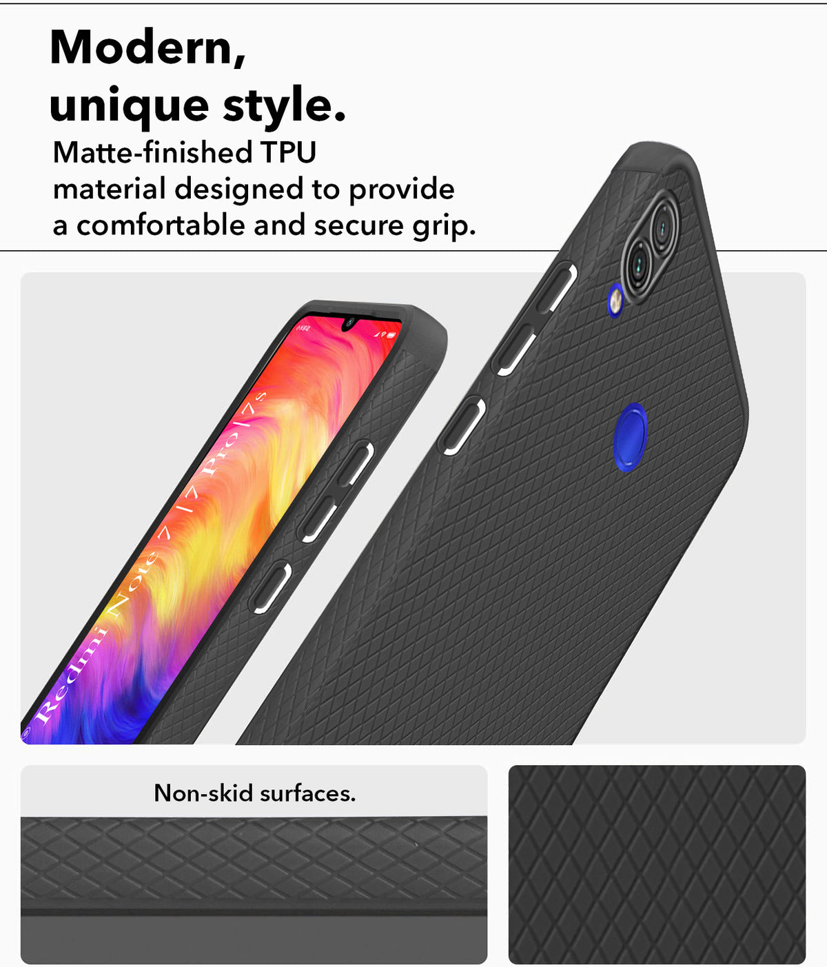 For Redmi Note 7 | Note 7S | Note 7 Pro Back Cover Case (Liquid Silicone | Side Grip | Camera Protection)