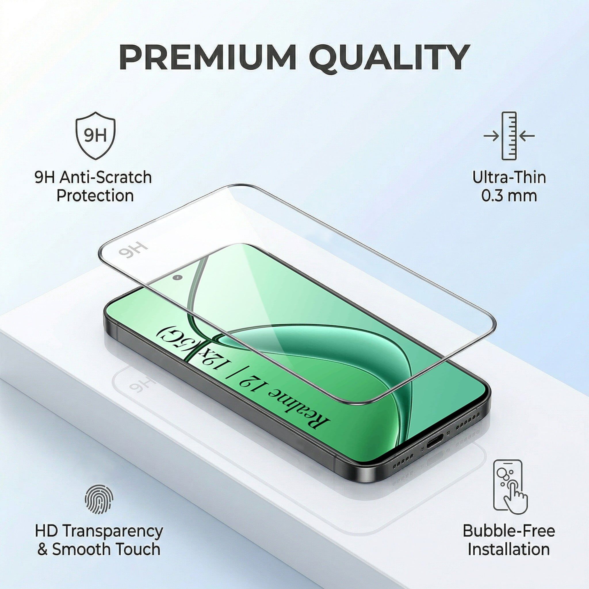 For Realme 12 | Realme 12X Combo with Back Cover and 9H Tempered Glass (Lifetime Anti-Yellow | Sleek Hard Crystal | Oleophobic Coating Screen Glass)