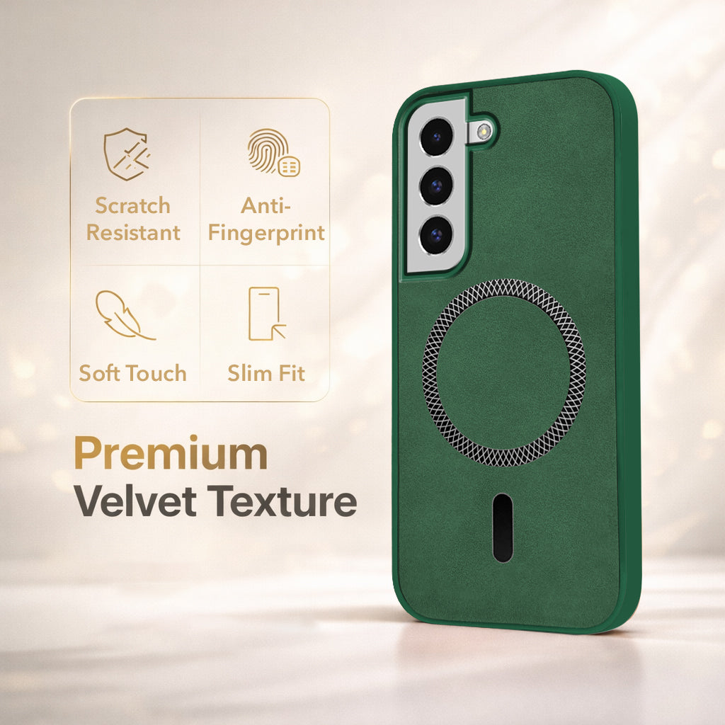 For Samsung Galaxy S22 Back Cover Case Leather Finish (MagSafe Compatible Wireless Charging | Soft Touch | Camera Bump Protection)