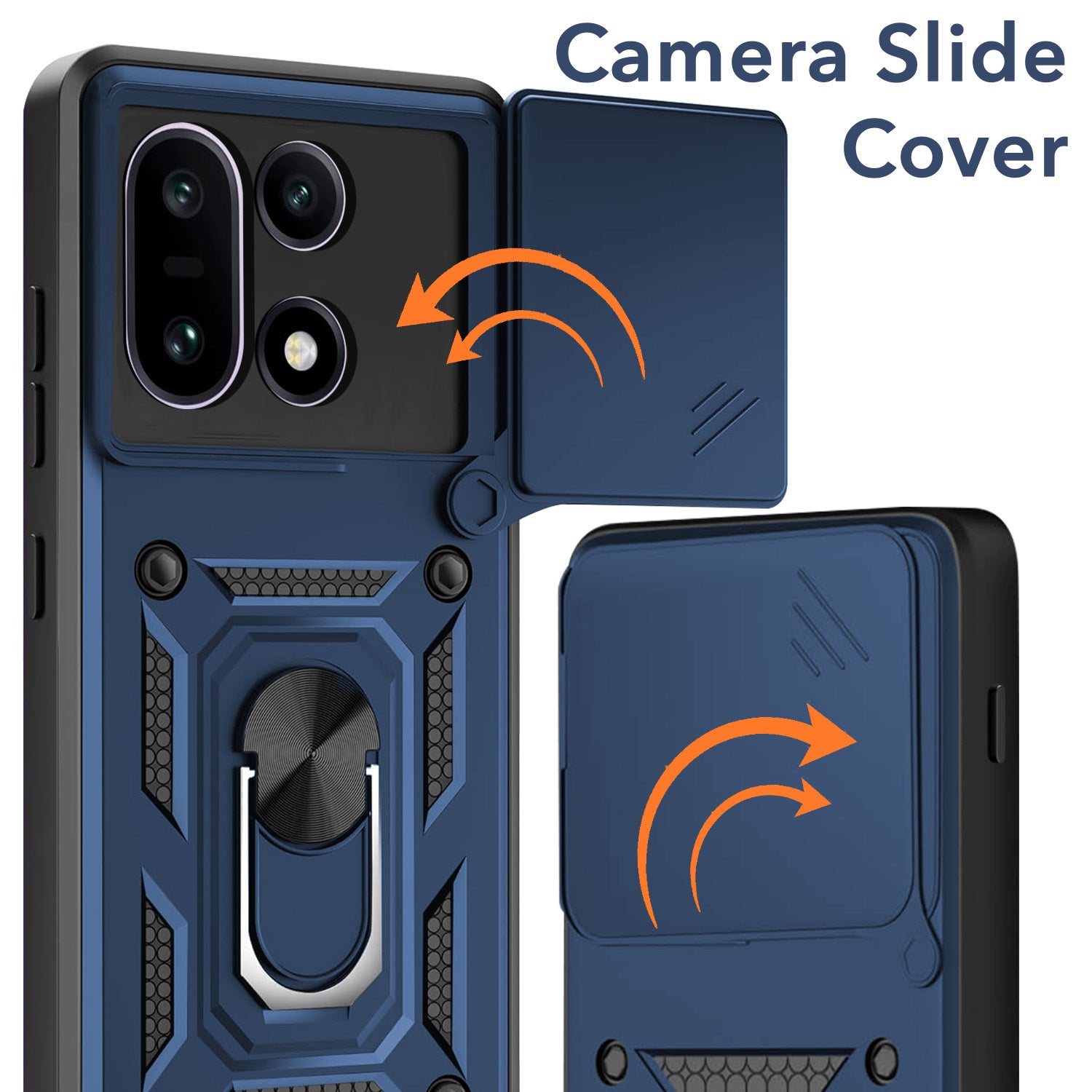 For OnePlus 15 5G Back Cover Case Hybrid Armor (Sliding Shutter Camera Protection | Polycarbonate |Ring Holder Kickstand)