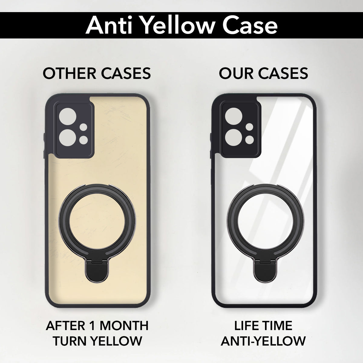 For Vivo Y75 5G | Y55 5G Back Cover Case (Kick Stand Ring Holder | Life time Anti Yellow | Camera Protection)