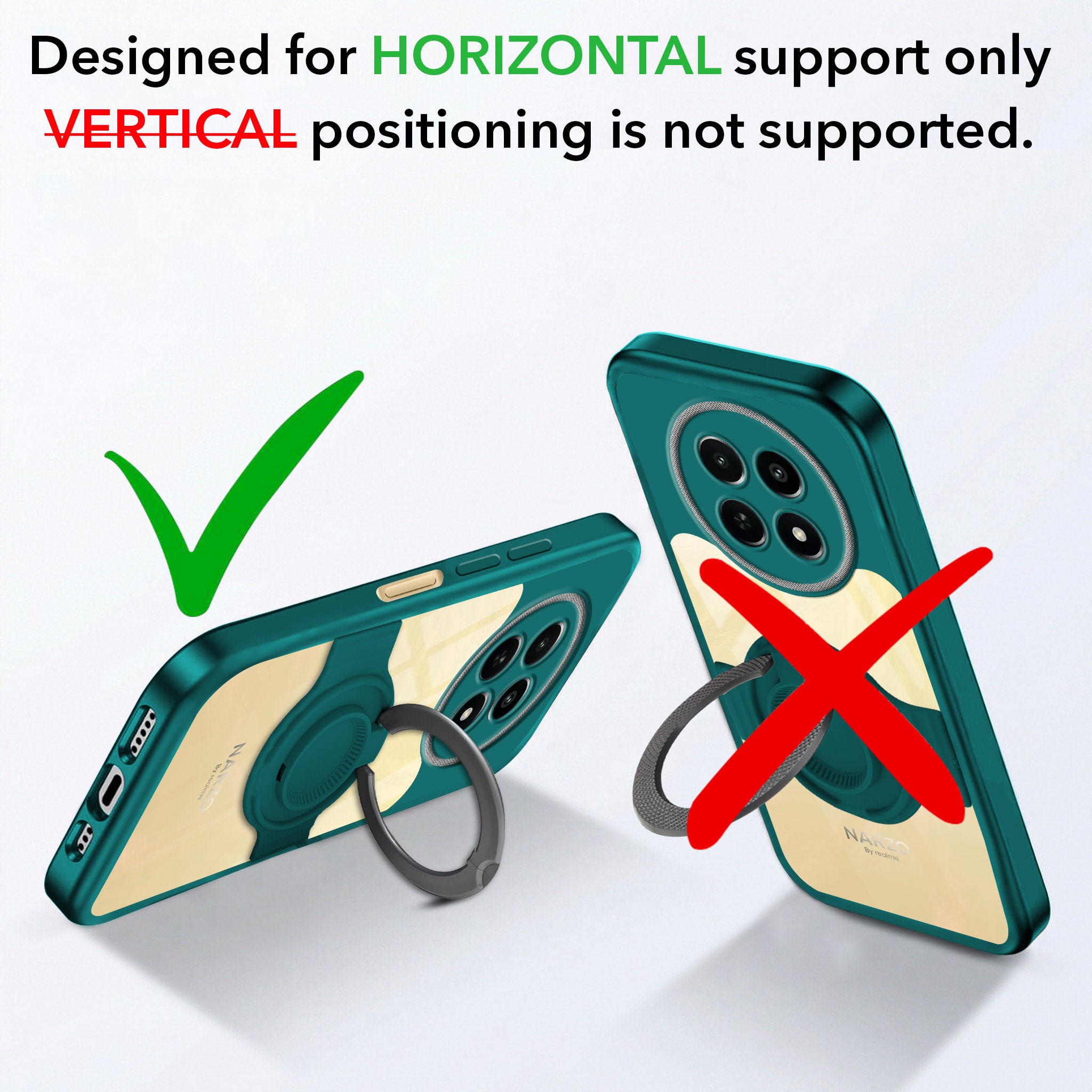 For Realme Narzo N65 5G Back Cover Case with stand (Built-in Ring Holder Kickstand | Lifetime Anti Yellow | Camera Protection)