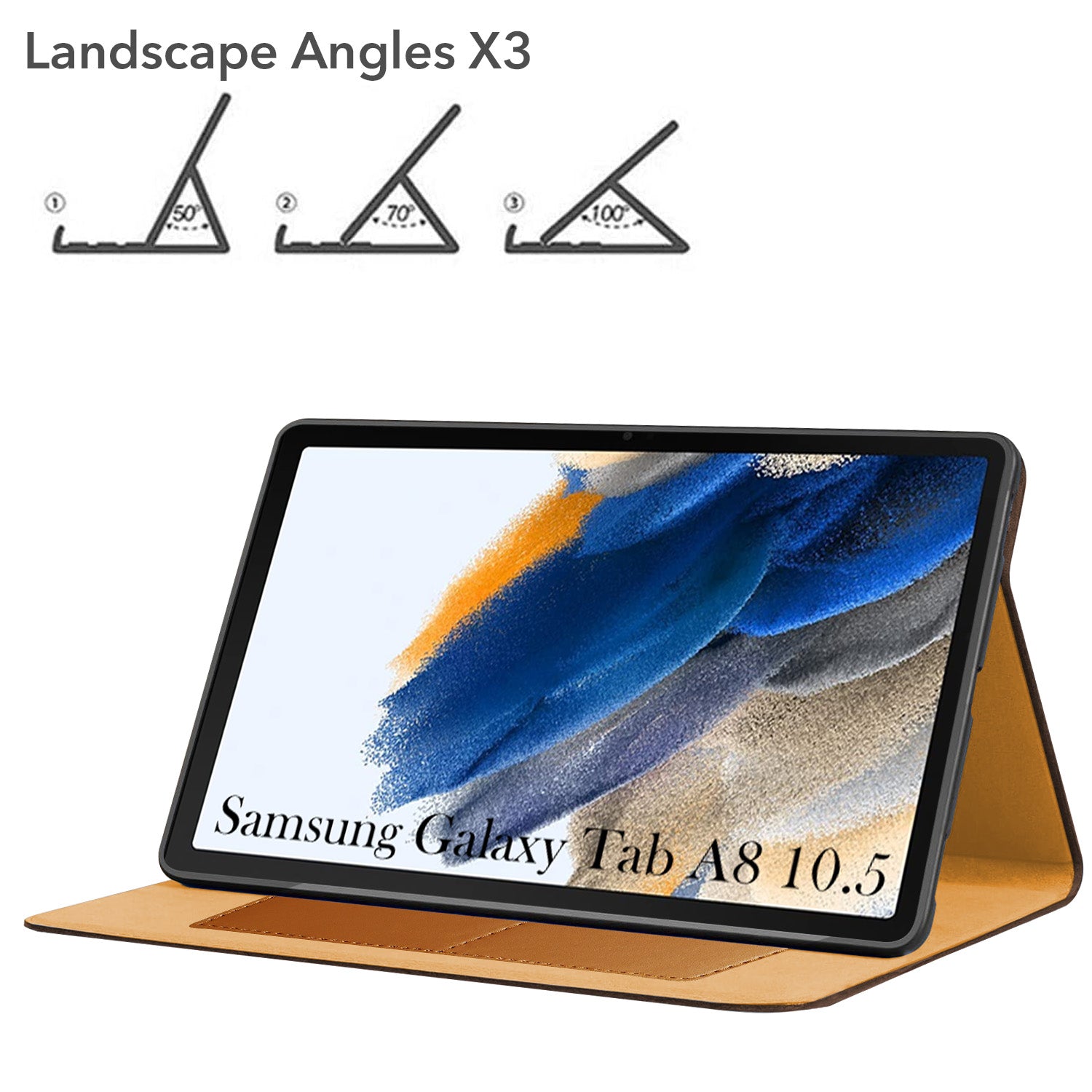 For Samsung Galaxy Tab A8 10.5 Inch SM-X200/X205 Flip Cover Folio Cover (PU Leather | Multi-Angle Smart Stand | Card Storage Slots | Silicone Back Pouch)