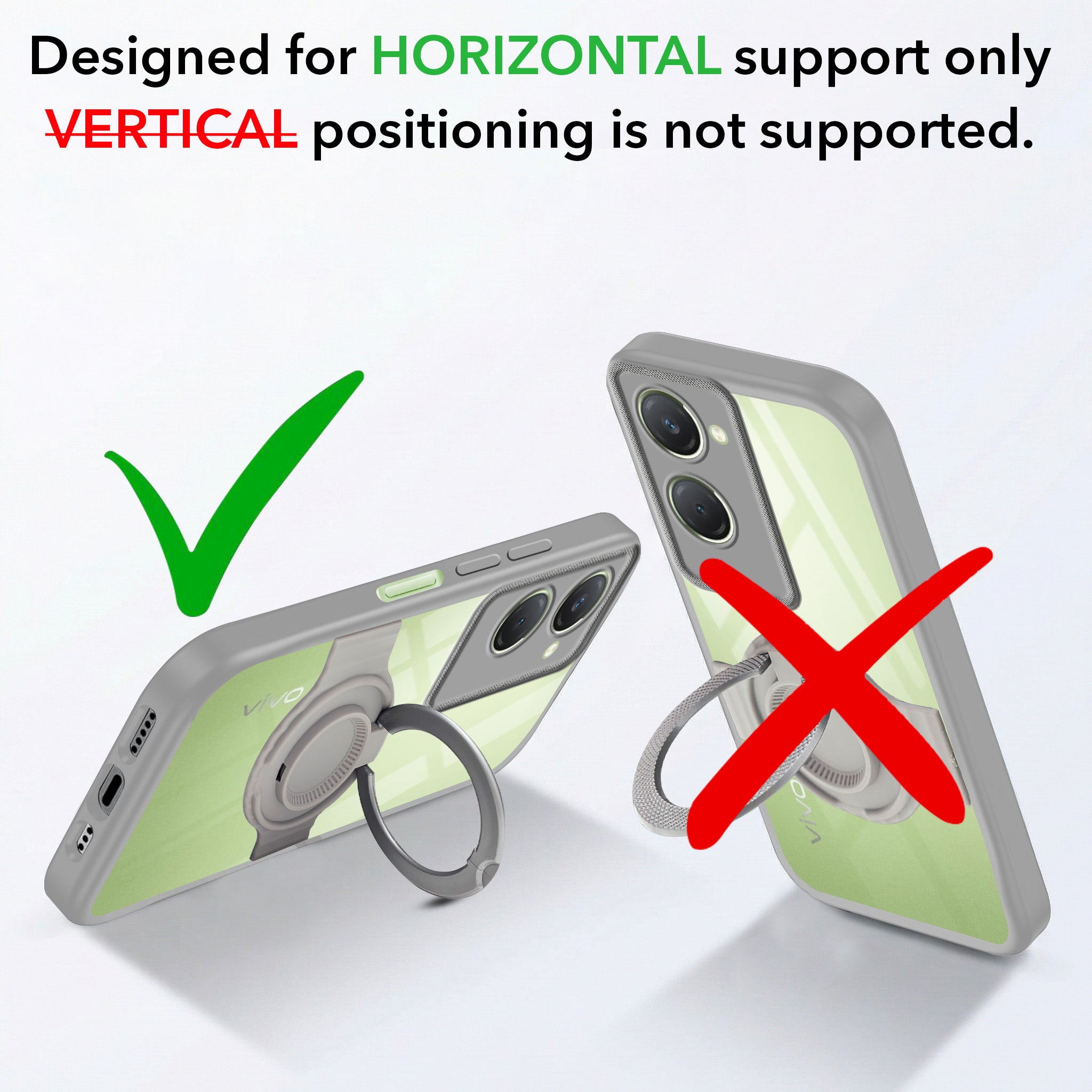 For Vivo T3 Lite 5G | Vivo Y28s 5G Back Cover Case with stand (Built-in Ring Holder Kickstand | Lifetime Anti Yellow | Camera Protection)