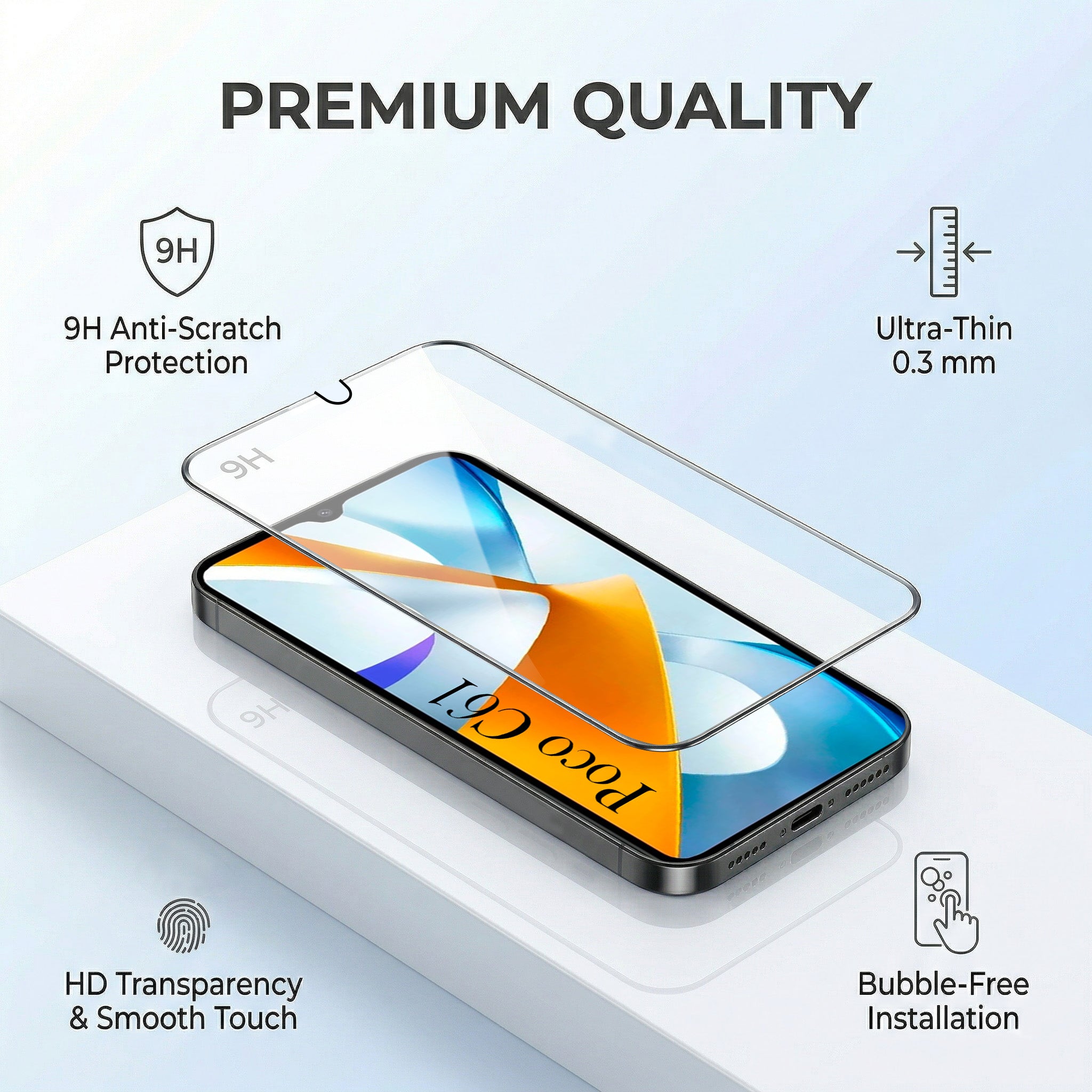 For Xiaomi Poco C61 Combo with Back Cover and 9H Tempered Glass (Liquid Silicone | Camera Protection | Oleophobic Coating Screen Glass)