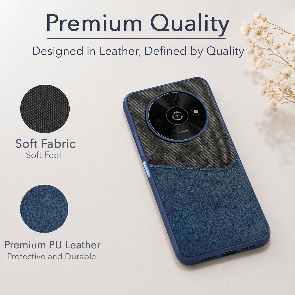 For Xiaomi Poco C61 Back Cover Case (Dual PU Leather Stitch | Professional Minimalist | Soft and Flexible)