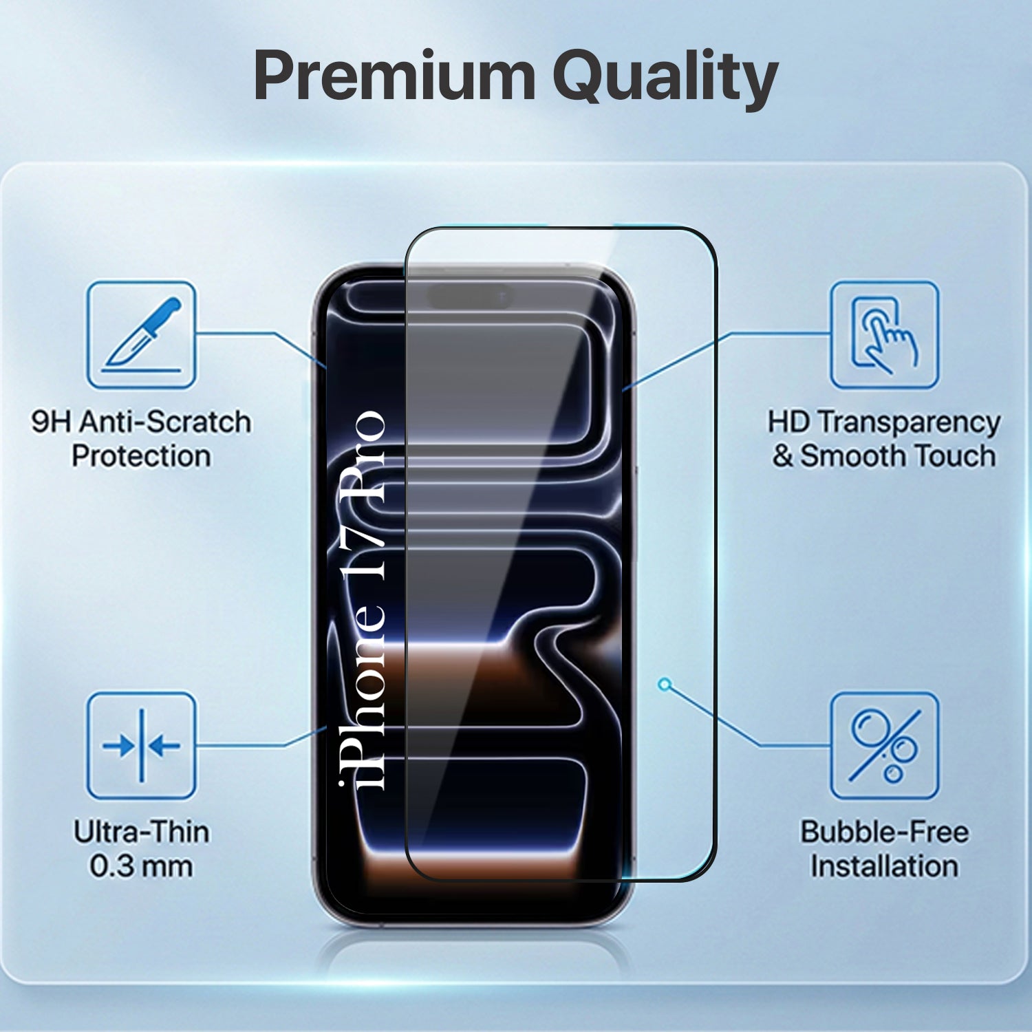 For Apple iPhone 17 Pro Combo with Back Cover and 9H Tempered Glass (Liquid Silicone | Camera Protection | Oleophobic Coating Screen Glass)